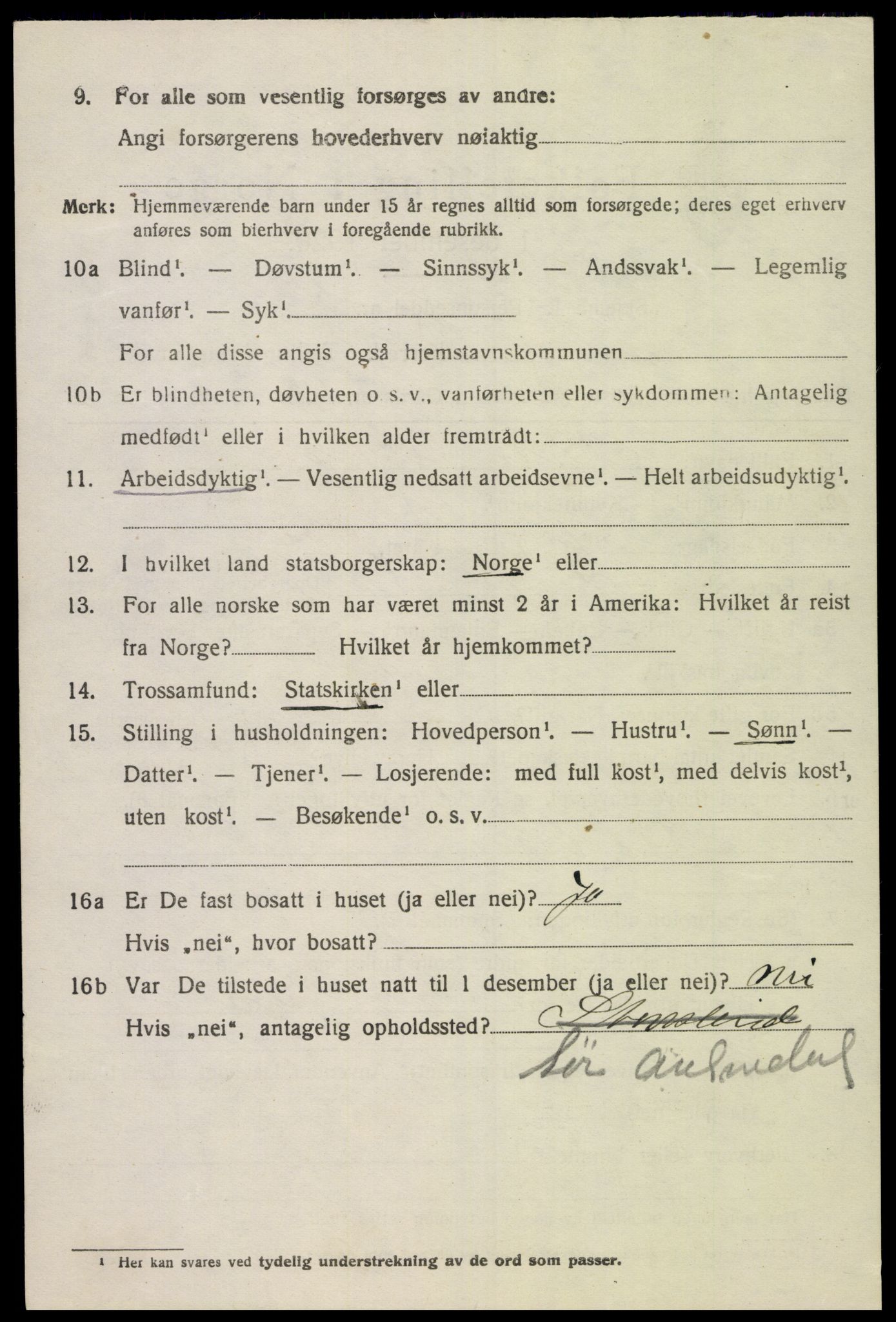 SAK, 1920 census for Spangereid, 1920, p. 1070