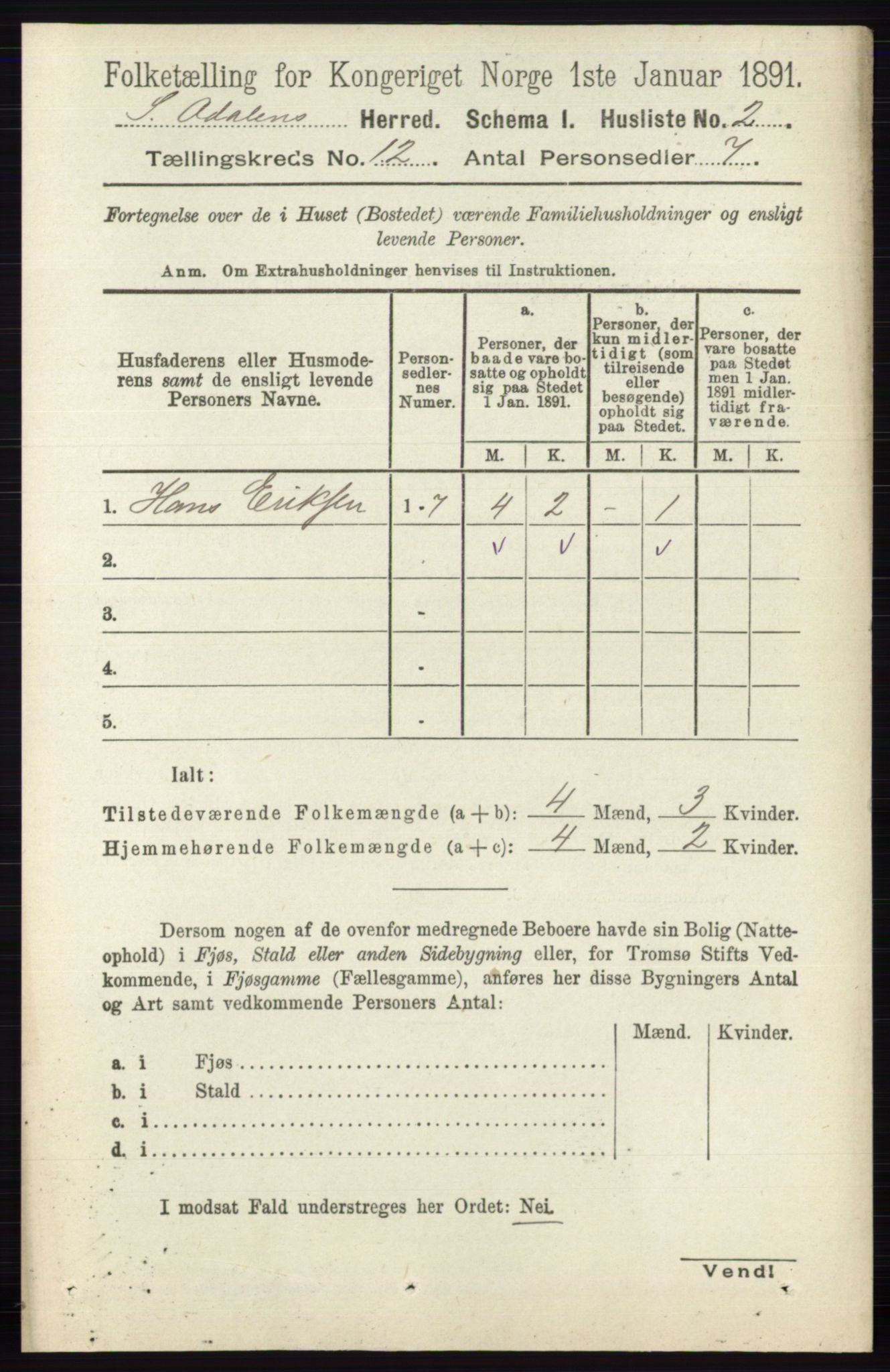 RA, 1891 census for 0419 Sør-Odal, 1891, p. 5368