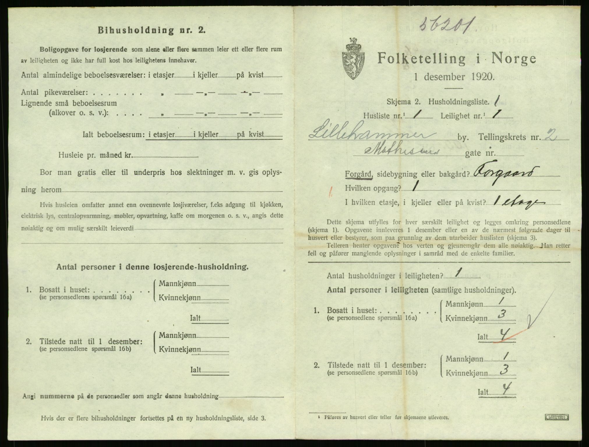 SAH, 1920 census for Lillehammer, 1920, p. 1518