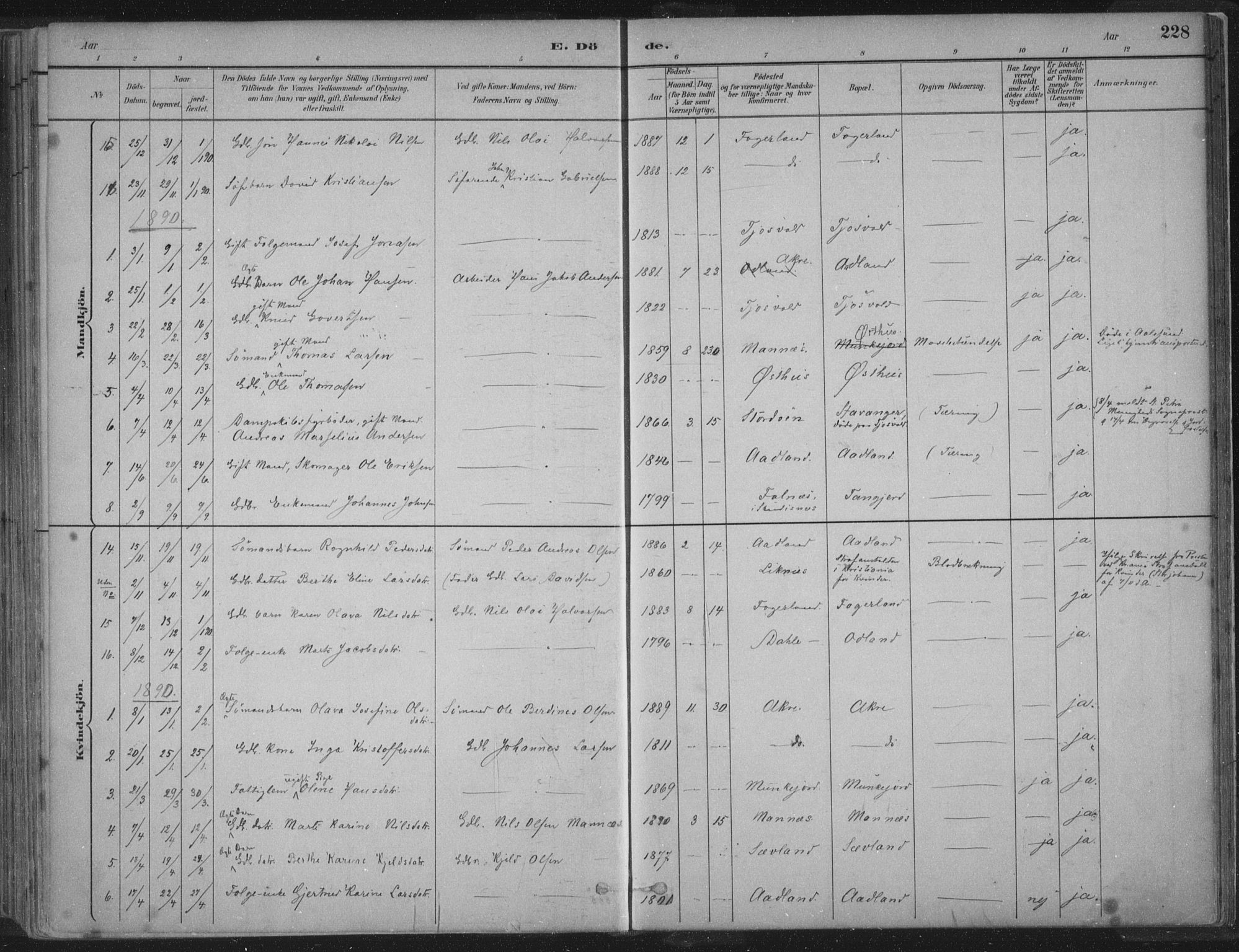 Kopervik sokneprestkontor, SAST/A-101850/H/Ha/Haa/L0004: Parish register (official) no. A 4, 1882-1905, p. 228
