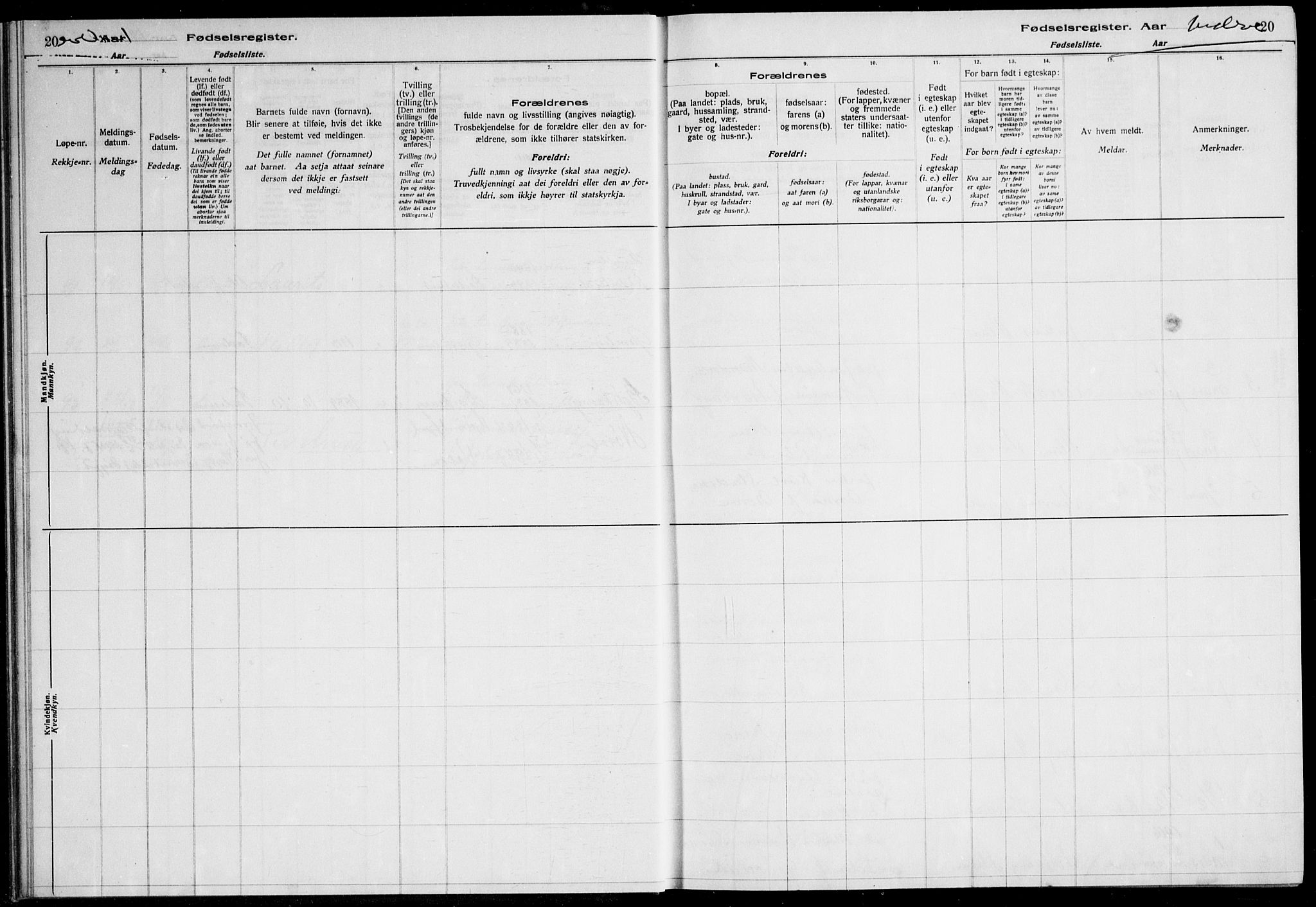 Ministerialprotokoller, klokkerbøker og fødselsregistre - Møre og Romsdal, SAT/A-1454/528/L0442: Birth register no. 528.II.4.1, 1916-1924, p. 20