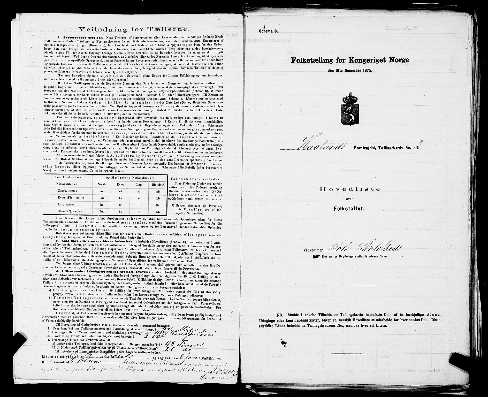 SAST, 1875 census for 1124P Håland, 1875, p. 14