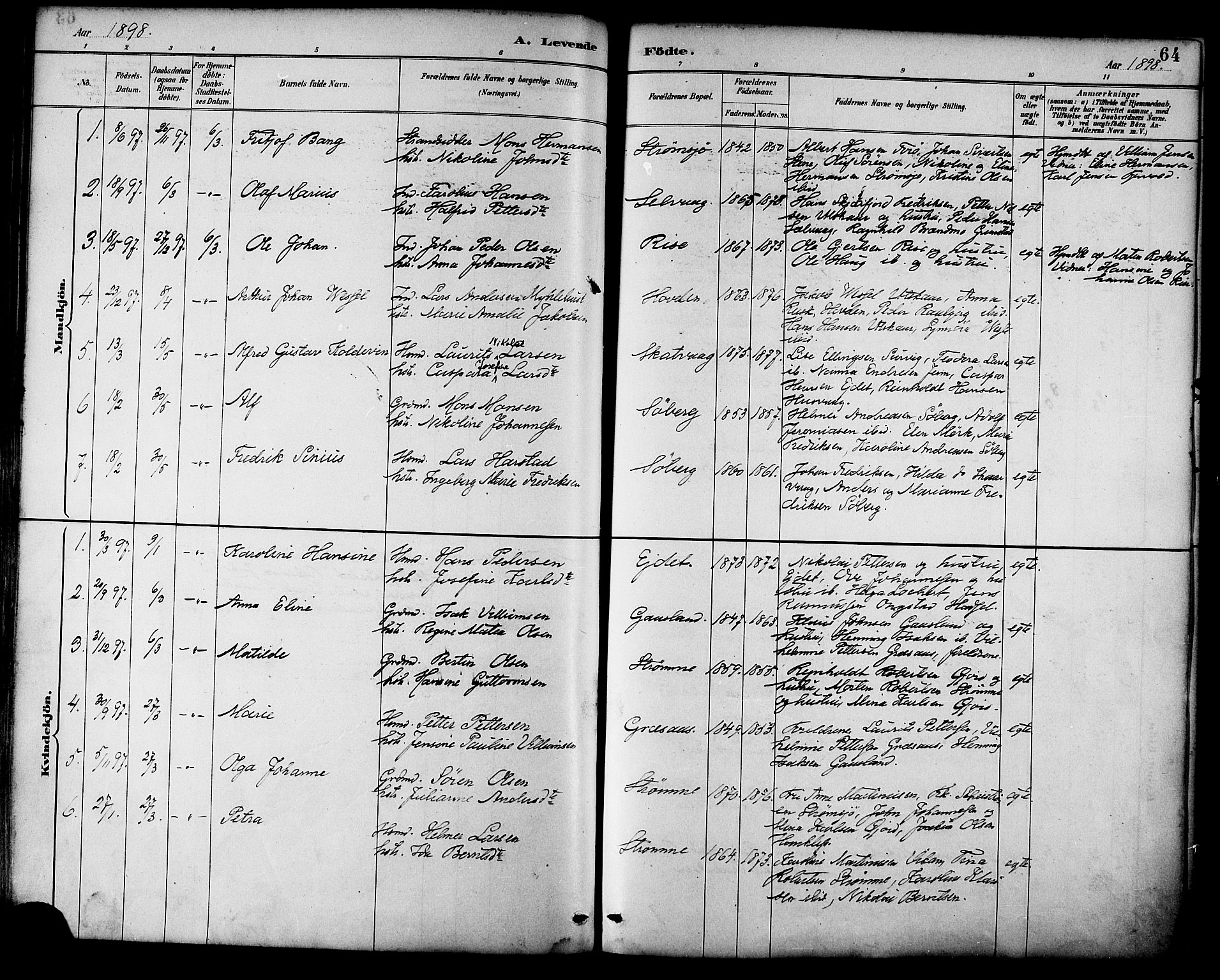 Ministerialprotokoller, klokkerbøker og fødselsregistre - Nordland, SAT/A-1459/892/L1320: Parish register (official) no. 892A01, 1886-1901, p. 64