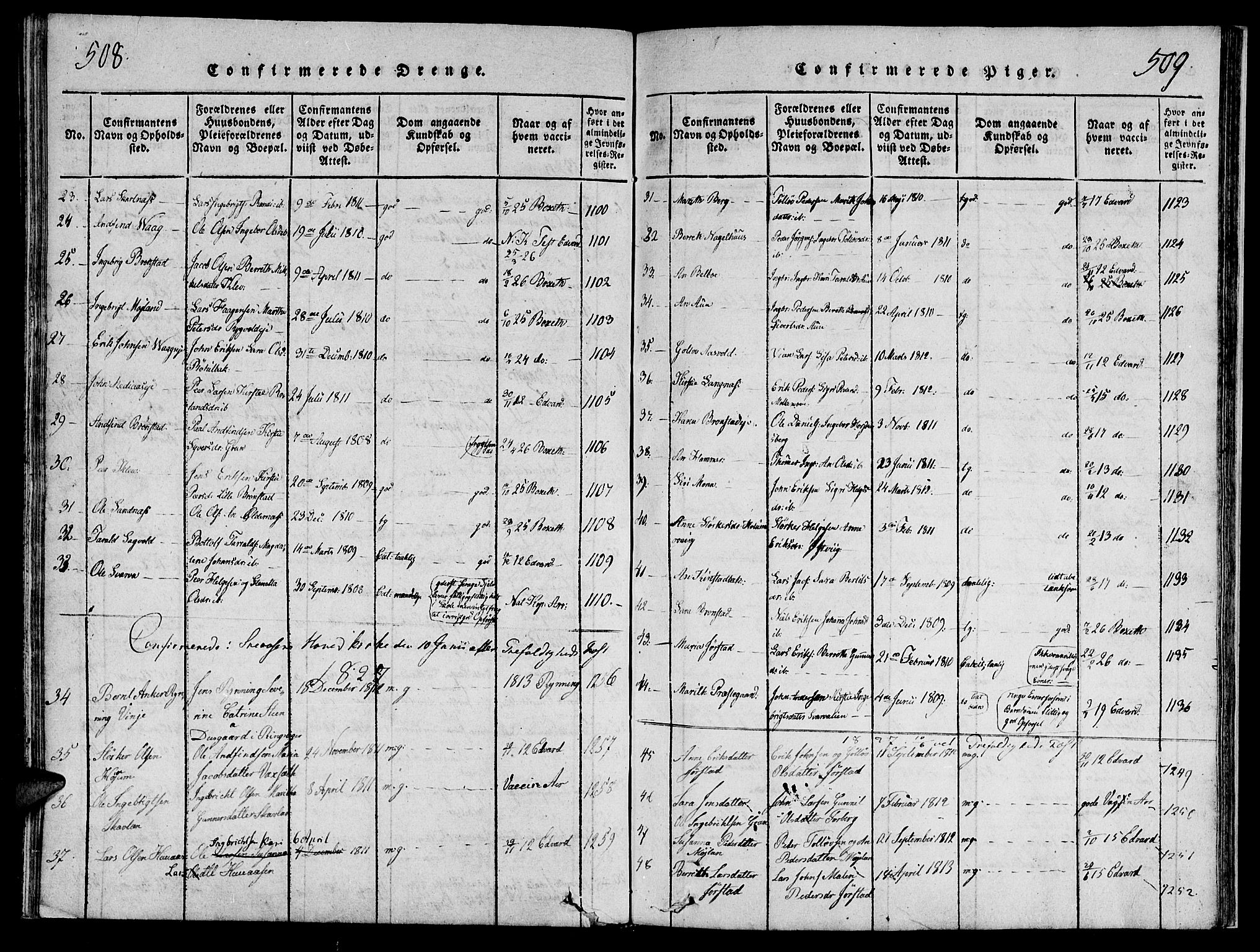 Ministerialprotokoller, klokkerbøker og fødselsregistre - Nord-Trøndelag, SAT/A-1458/749/L0479: Parish register (copy) no. 749C01, 1817-1829, p. 508-509