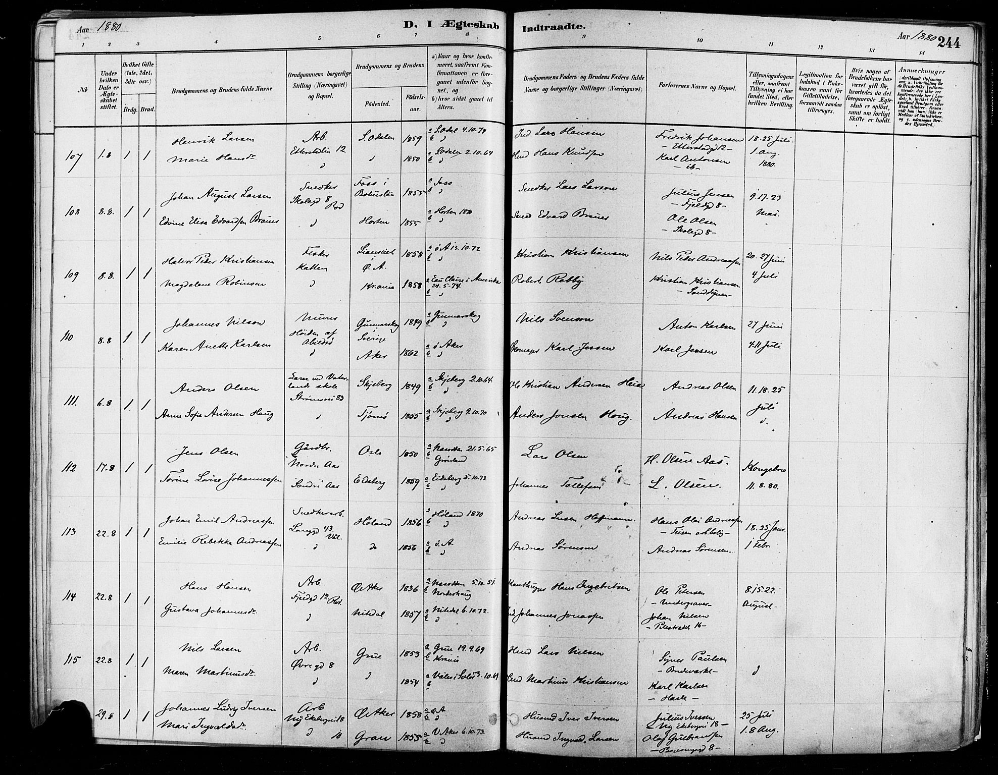 Østre Aker prestekontor Kirkebøker, SAO/A-10840/F/Fa/L0006: Parish register (official) no. I 5, 1879-1882, p. 244