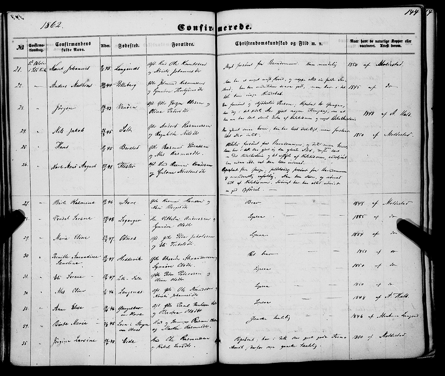 Selje sokneprestembete, AV/SAB-A-99938/H/Ha/Haa/Haaa: Parish register (official) no. A 11, 1858-1870, p. 144