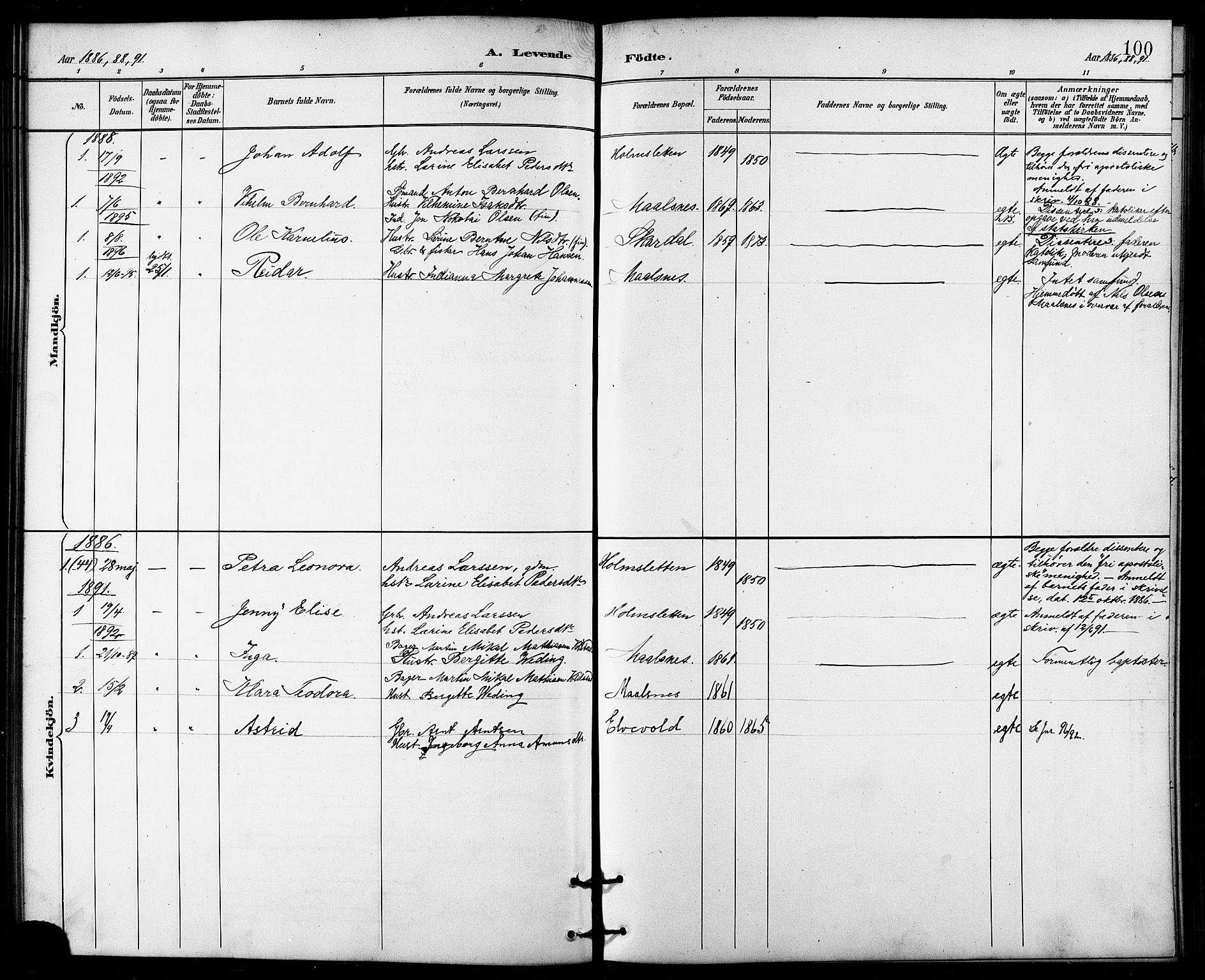 Målselv sokneprestembete, SATØ/S-1311/G/Ga/Gab/L0004klokker: Parish register (copy) no. 4, 1885-1901, p. 100