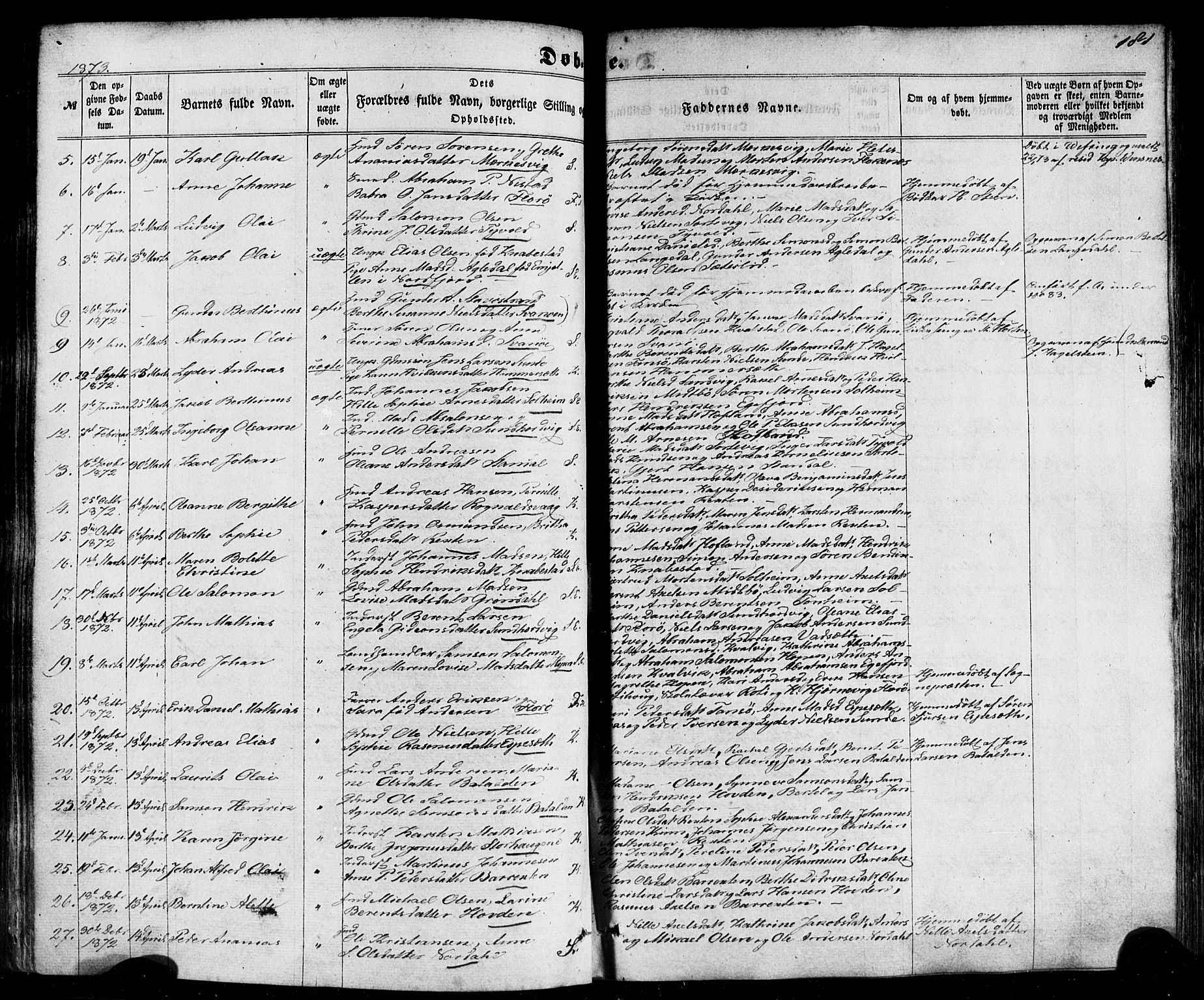 Kinn sokneprestembete, SAB/A-80801/H/Haa/Haaa/L0006: Parish register (official) no. A 6, 1857-1885, p. 181