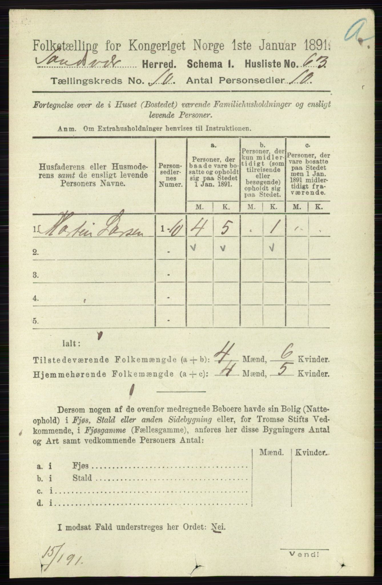 RA, 1891 census for 0629 Sandsvær, 1891, p. 4899