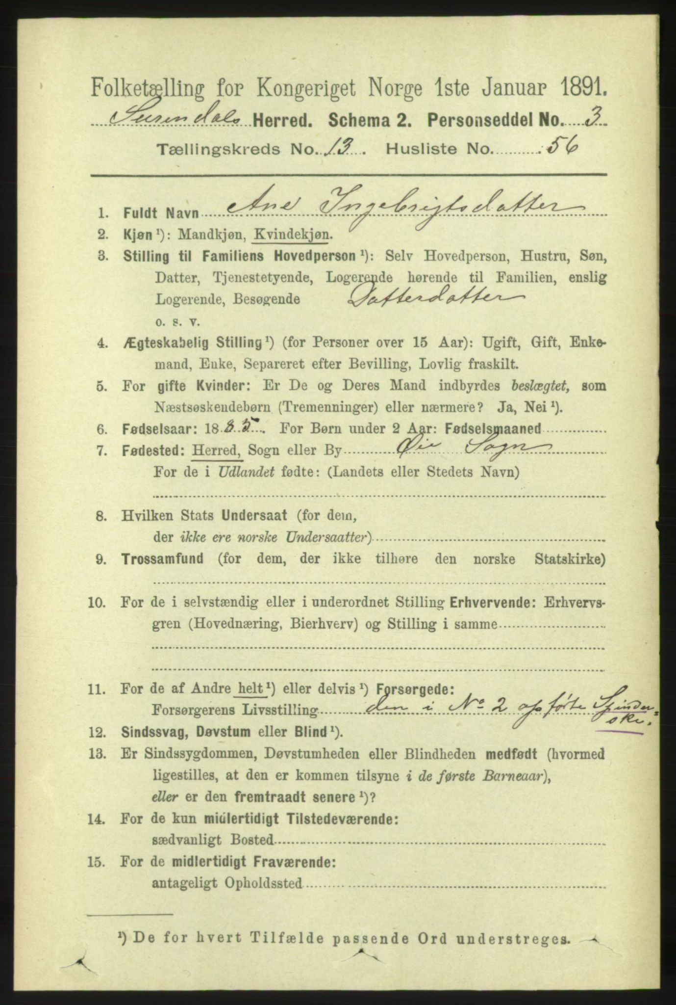 RA, 1891 census for 1566 Surnadal, 1891, p. 3474