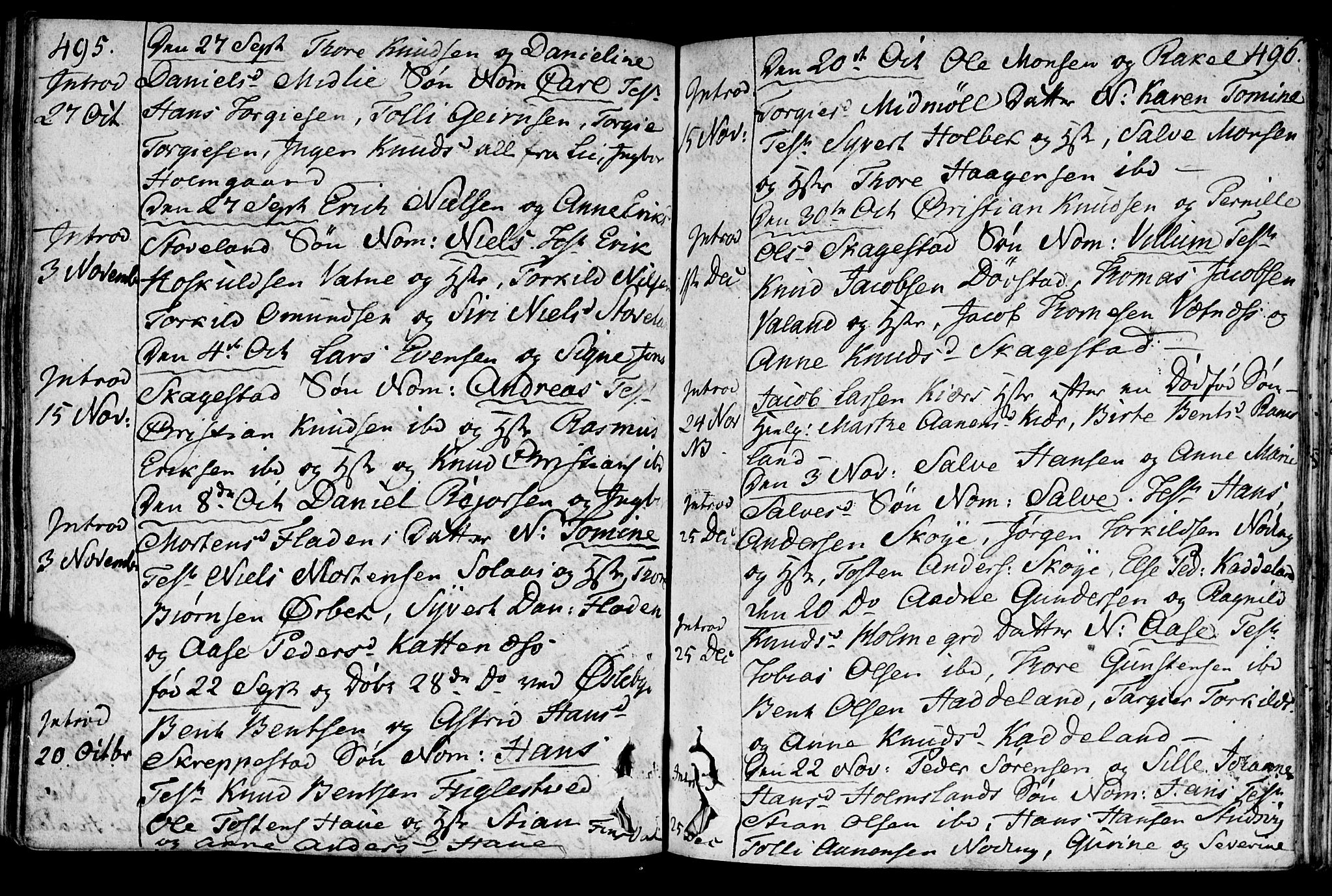 Holum sokneprestkontor, AV/SAK-1111-0022/F/Fa/Faa/L0003: Parish register (official) no. A 3, 1780-1821, p. 495-496