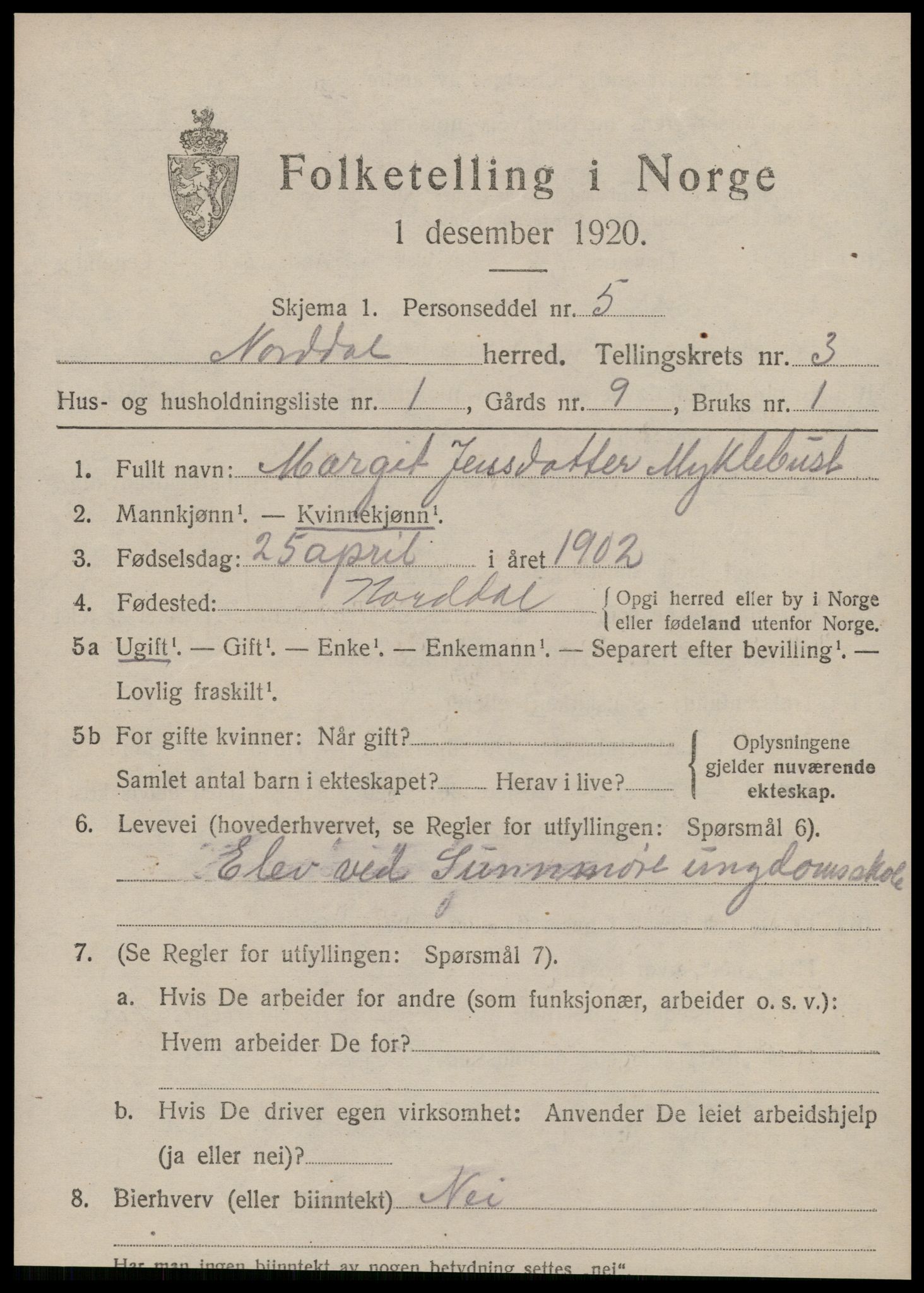 SAT, 1920 census for Norddal, 1920, p. 1979