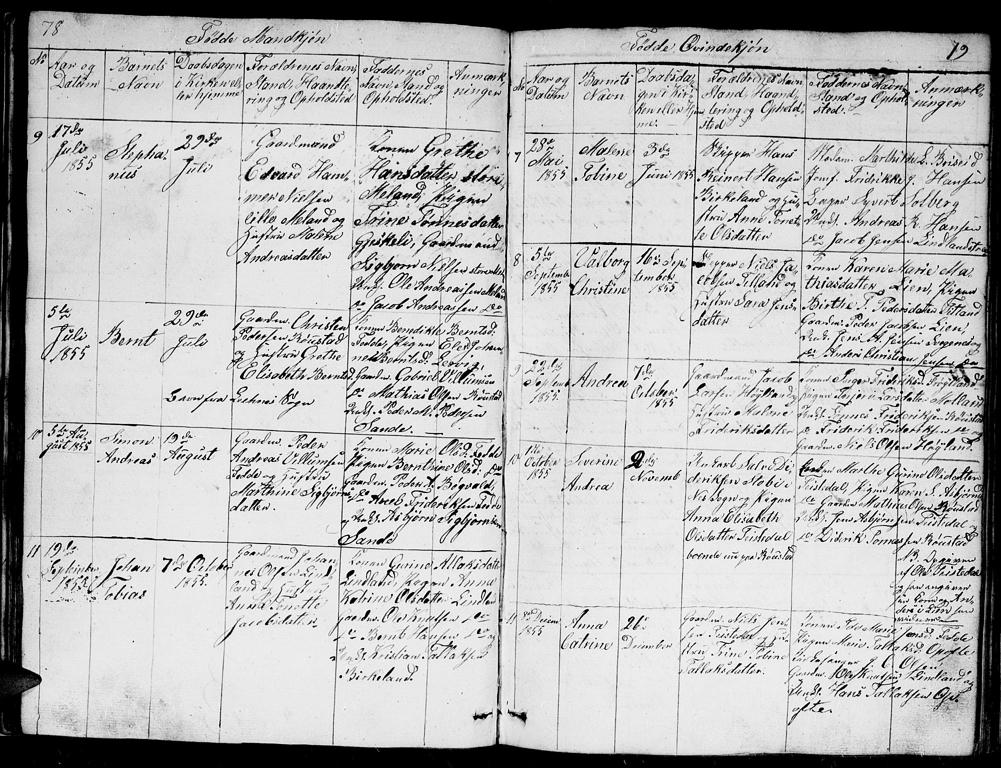 Kvinesdal sokneprestkontor, AV/SAK-1111-0026/F/Fb/Fba/L0002: Parish register (copy) no. B 2, 1838-1858, p. 78-79