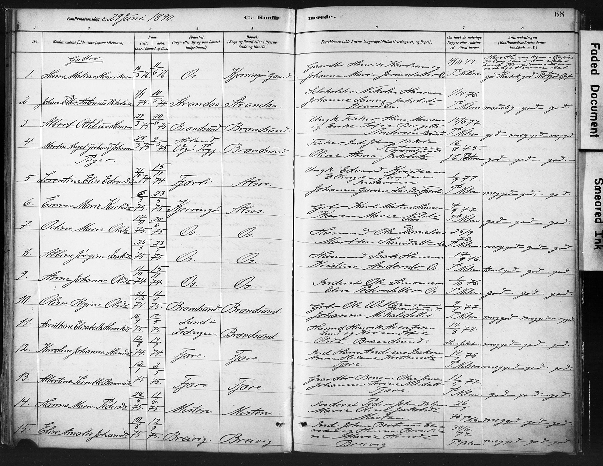 Ministerialprotokoller, klokkerbøker og fødselsregistre - Nordland, SAT/A-1459/803/L0071: Parish register (official) no. 803A01, 1881-1897, p. 68