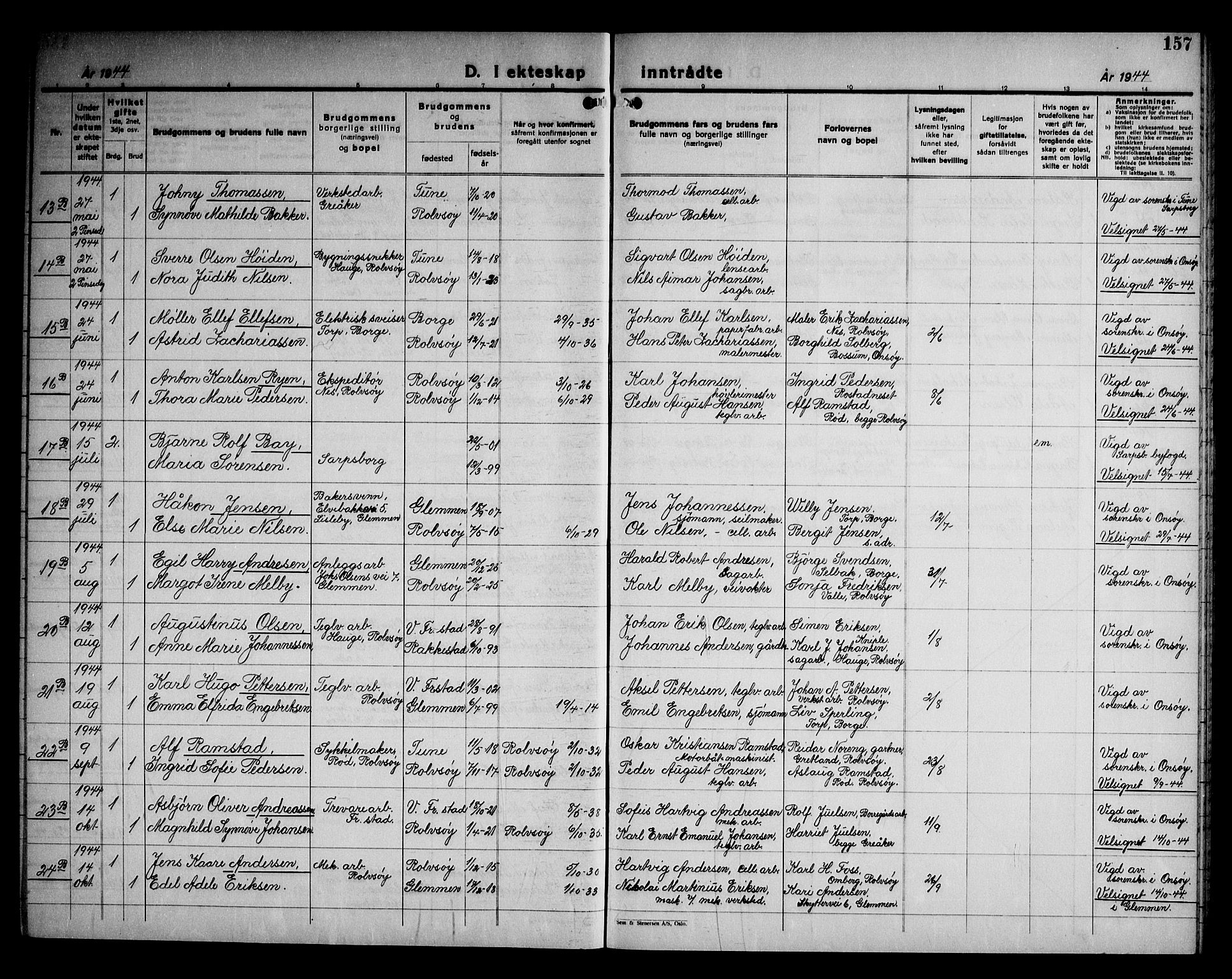 Rolvsøy prestekontor Kirkebøker, AV/SAO-A-2004/G/Ga/L0003: Parish register (copy) no. 3, 1935-1947, p. 157