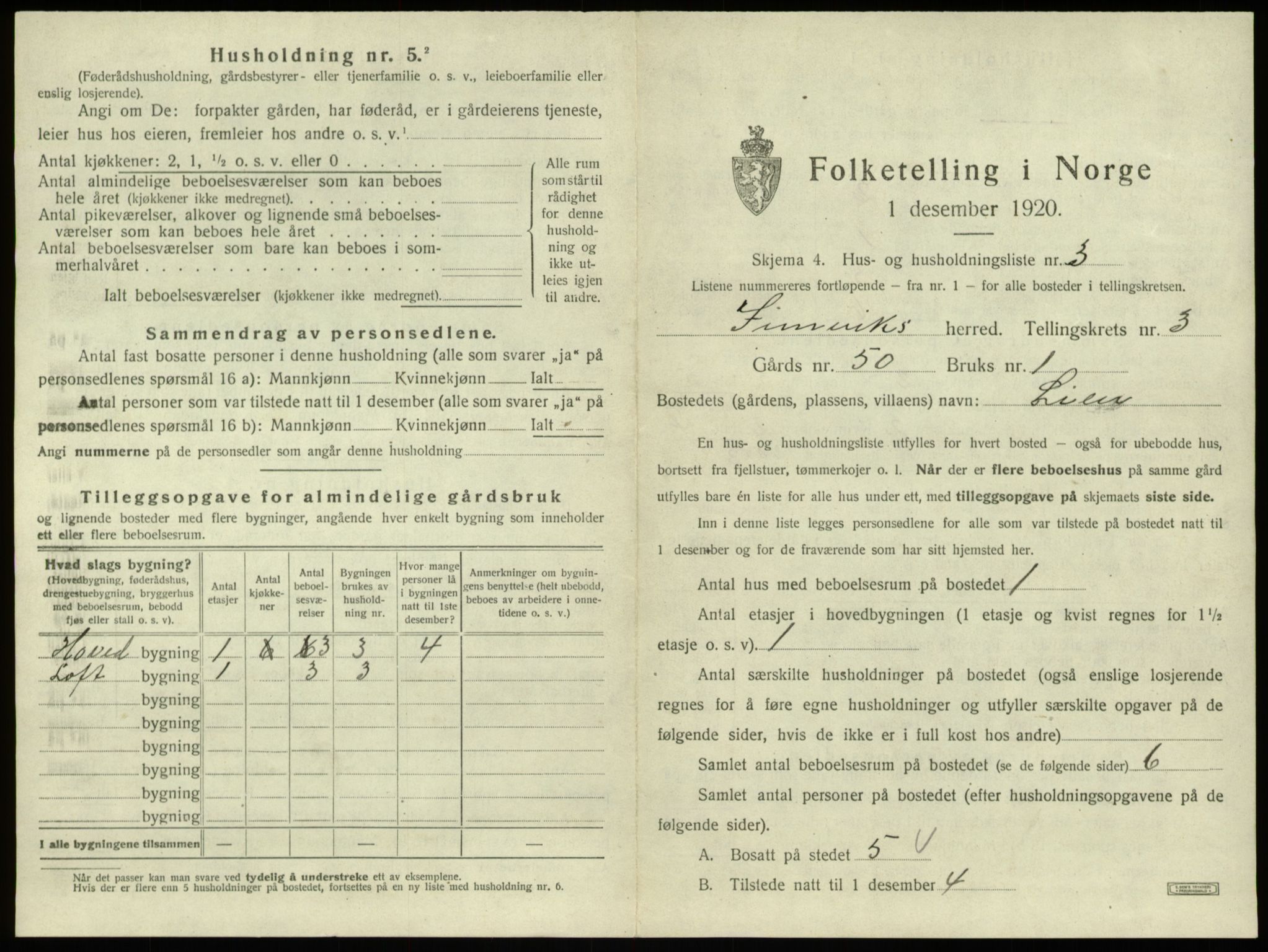 SAB, 1920 census for Innvik, 1920, p. 167