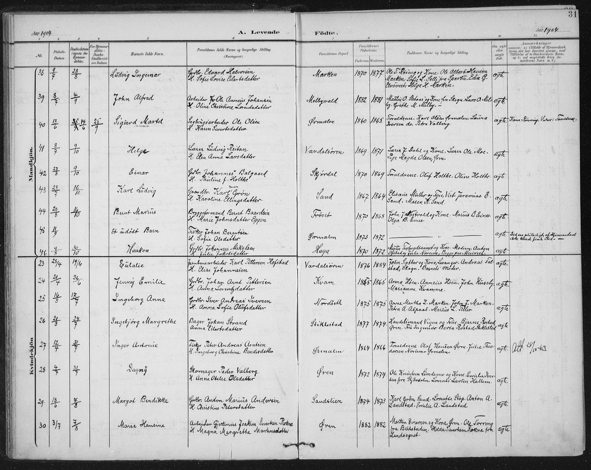 Ministerialprotokoller, klokkerbøker og fødselsregistre - Nord-Trøndelag, SAT/A-1458/723/L0246: Parish register (official) no. 723A15, 1900-1917, p. 31
