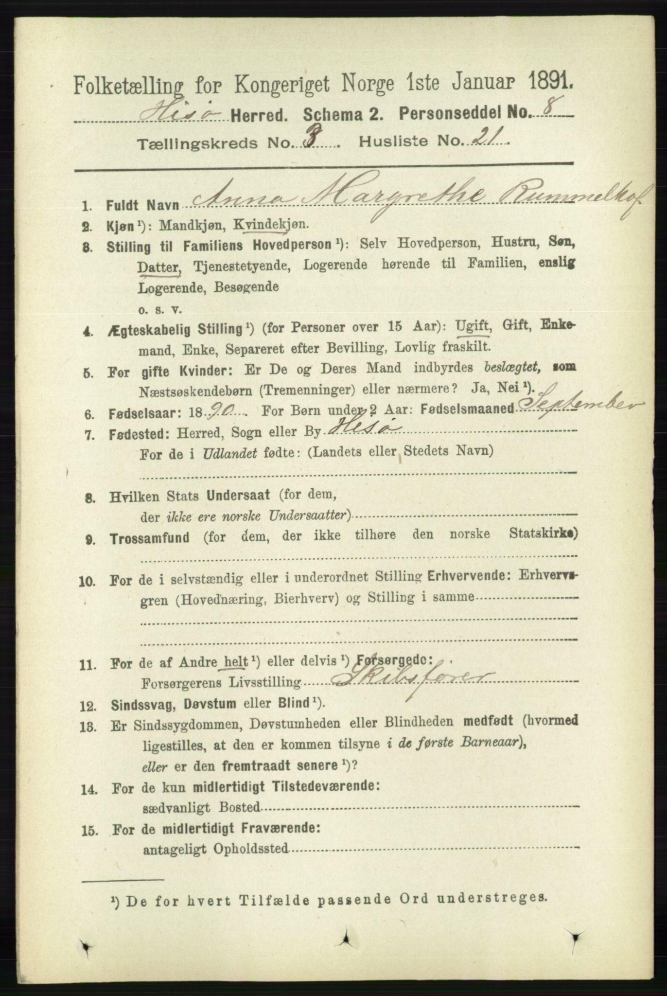 RA, 1891 census for 0922 Hisøy, 1891, p. 2373