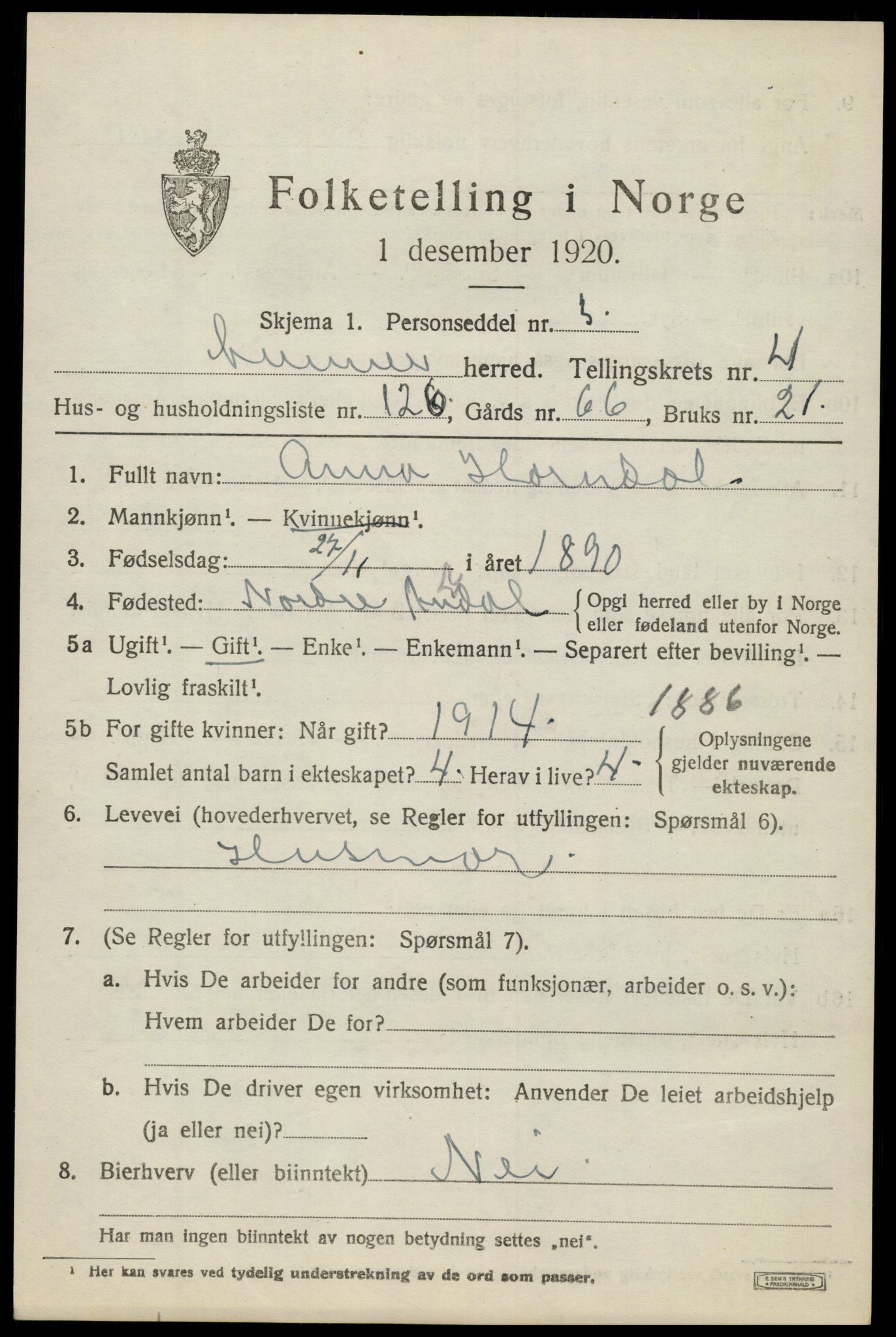 SAH, 1920 census for Lunner, 1920, p. 6729