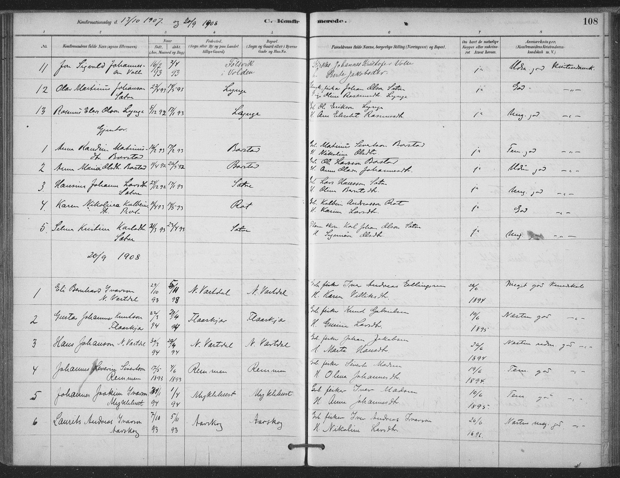 Ministerialprotokoller, klokkerbøker og fødselsregistre - Møre og Romsdal, AV/SAT-A-1454/514/L0199: Parish register (official) no. 514A01, 1878-1912, p. 108