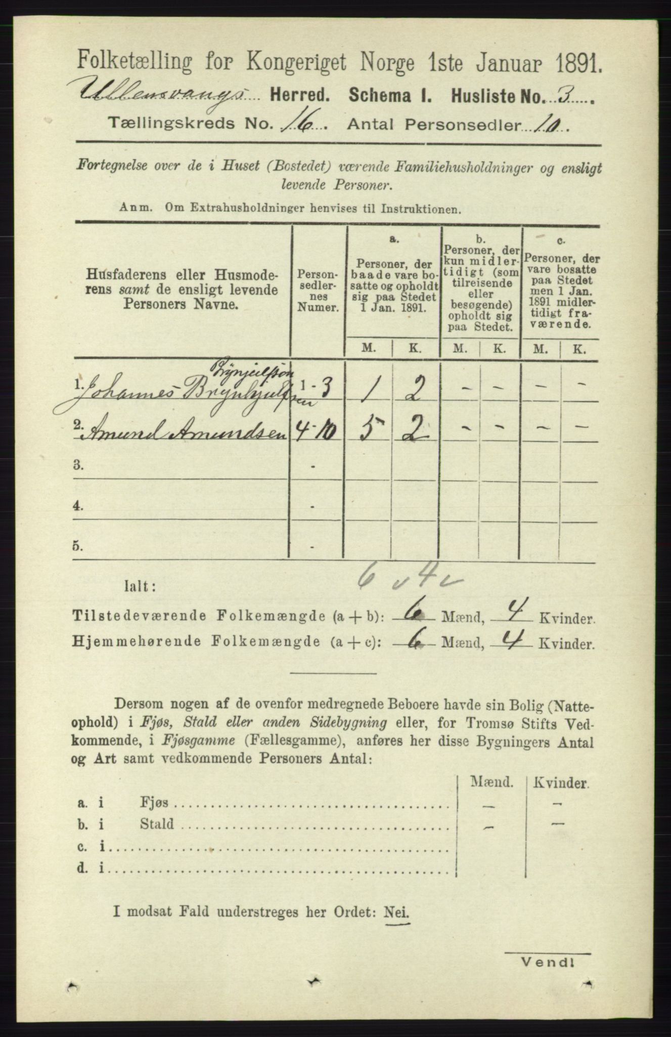 RA, 1891 census for 1230 Ullensvang, 1891, p. 6148