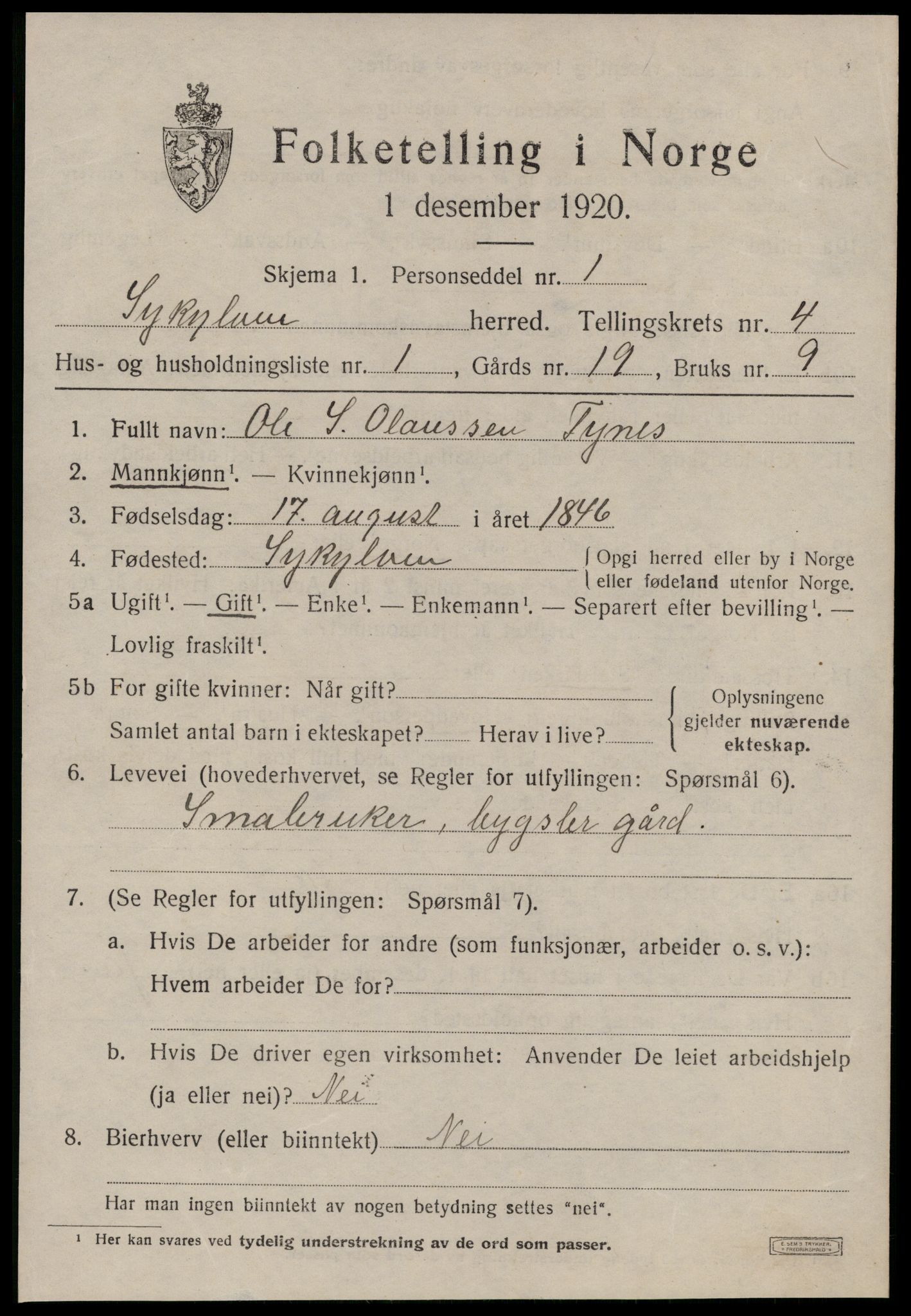 SAT, 1920 census for Sykkylven, 1920, p. 2735