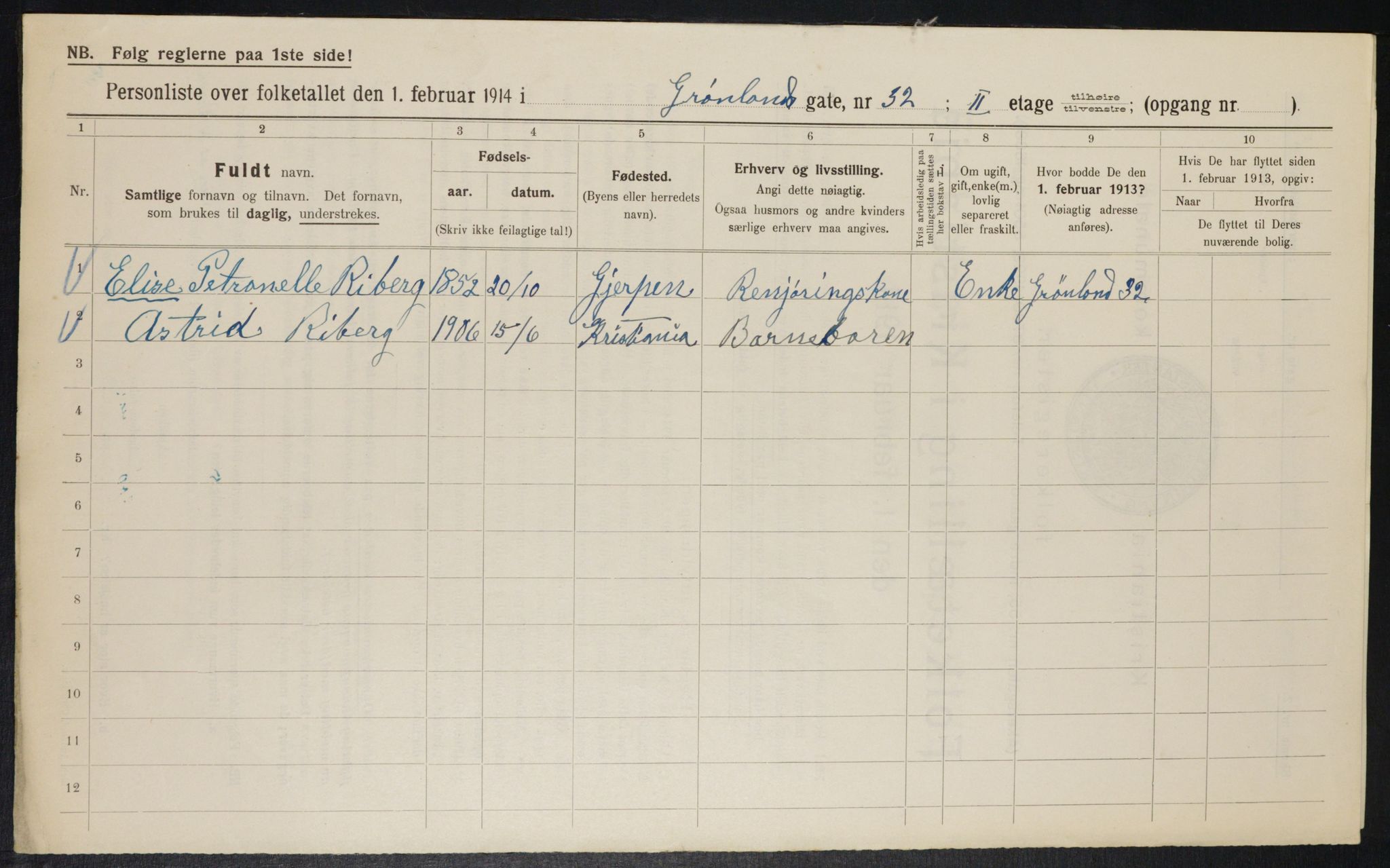 OBA, Municipal Census 1914 for Kristiania, 1914, p. 31649