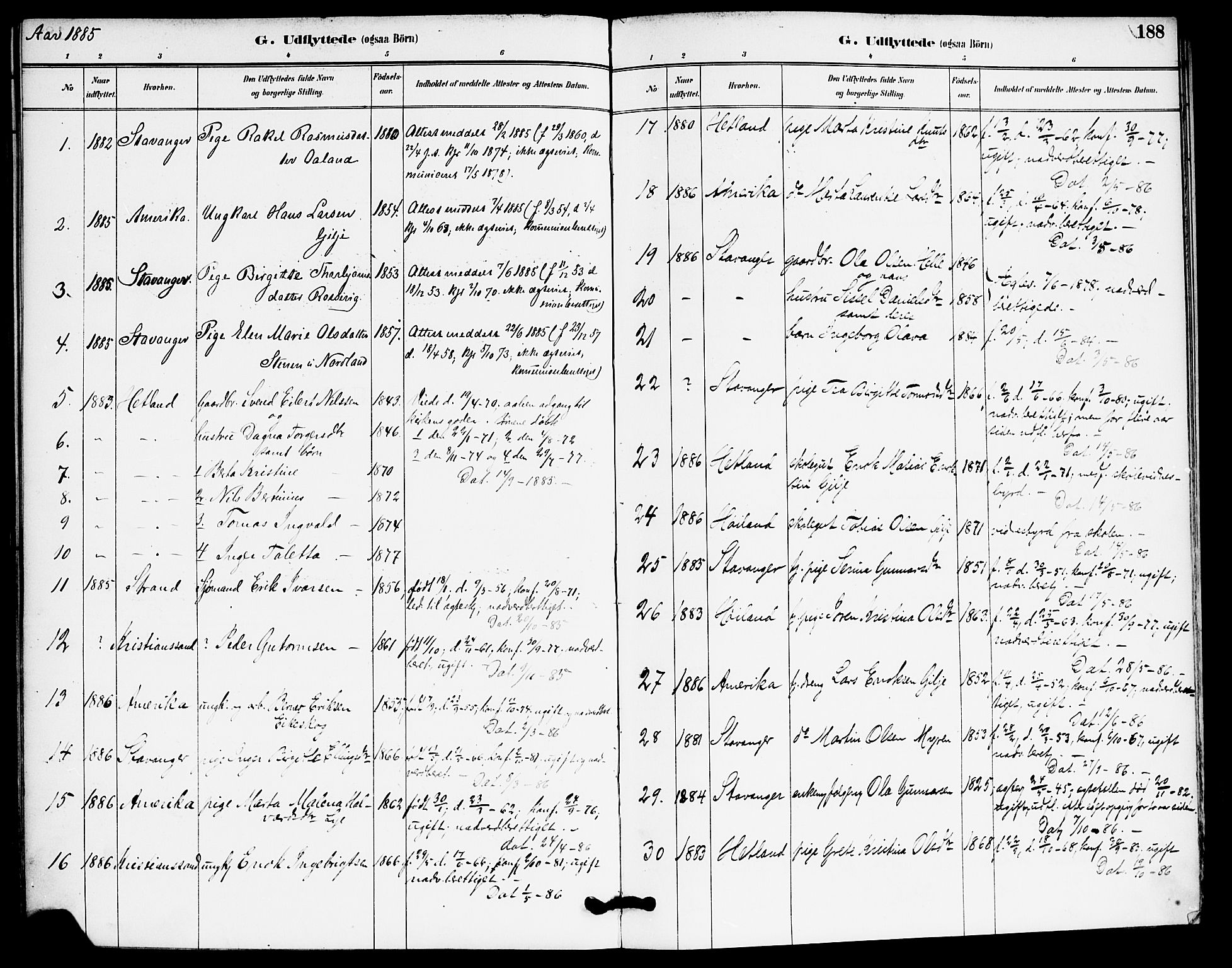 Høgsfjord sokneprestkontor, SAST/A-101624/H/Ha/Haa/L0006: Parish register (official) no. A 6, 1885-1897, p. 188