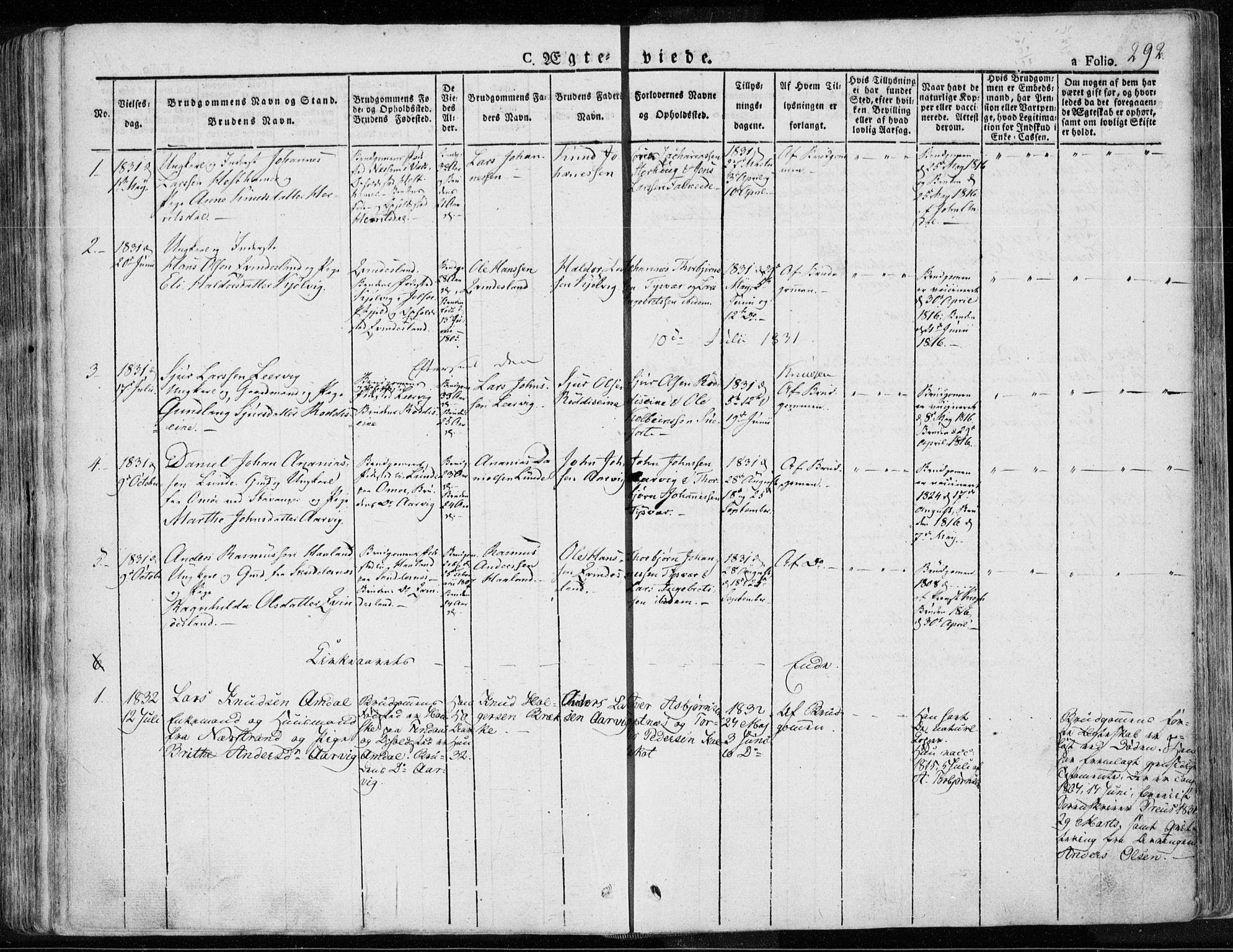 Tysvær sokneprestkontor, SAST/A -101864/H/Ha/Haa/L0001: Parish register (official) no. A 1.1, 1831-1856, p. 292