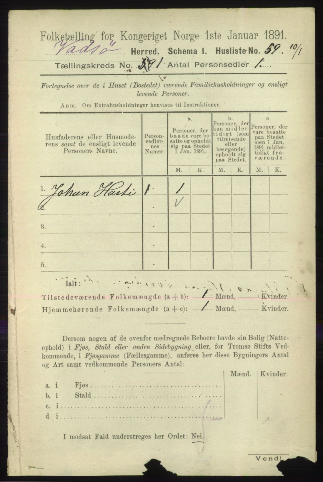 RA, 1891 census for 2029 Vadsø, 1891, p. 72