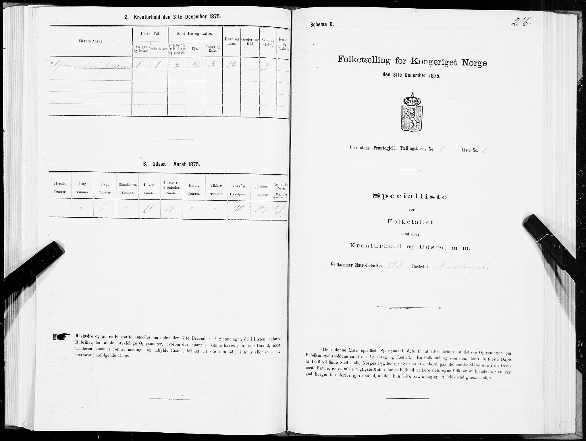 SAT, 1875 census for 1721P Verdal, 1875, p. 5216