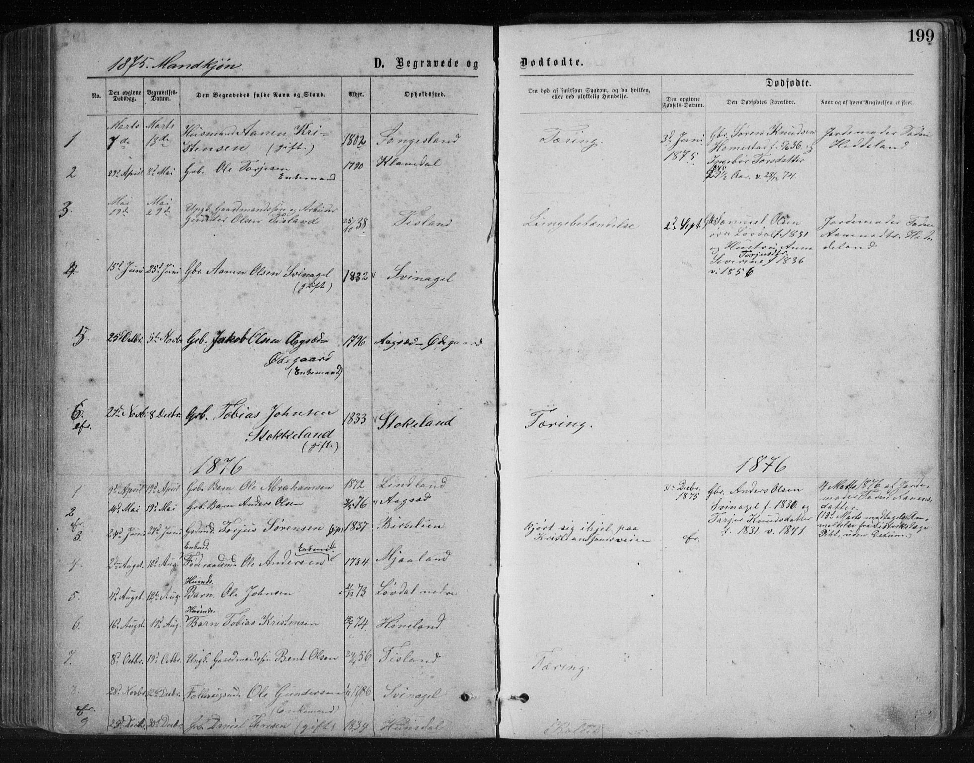 Holum sokneprestkontor, SAK/1111-0022/F/Fb/Fbb/L0003: Parish register (copy) no. B 3, 1875-1898, p. 199