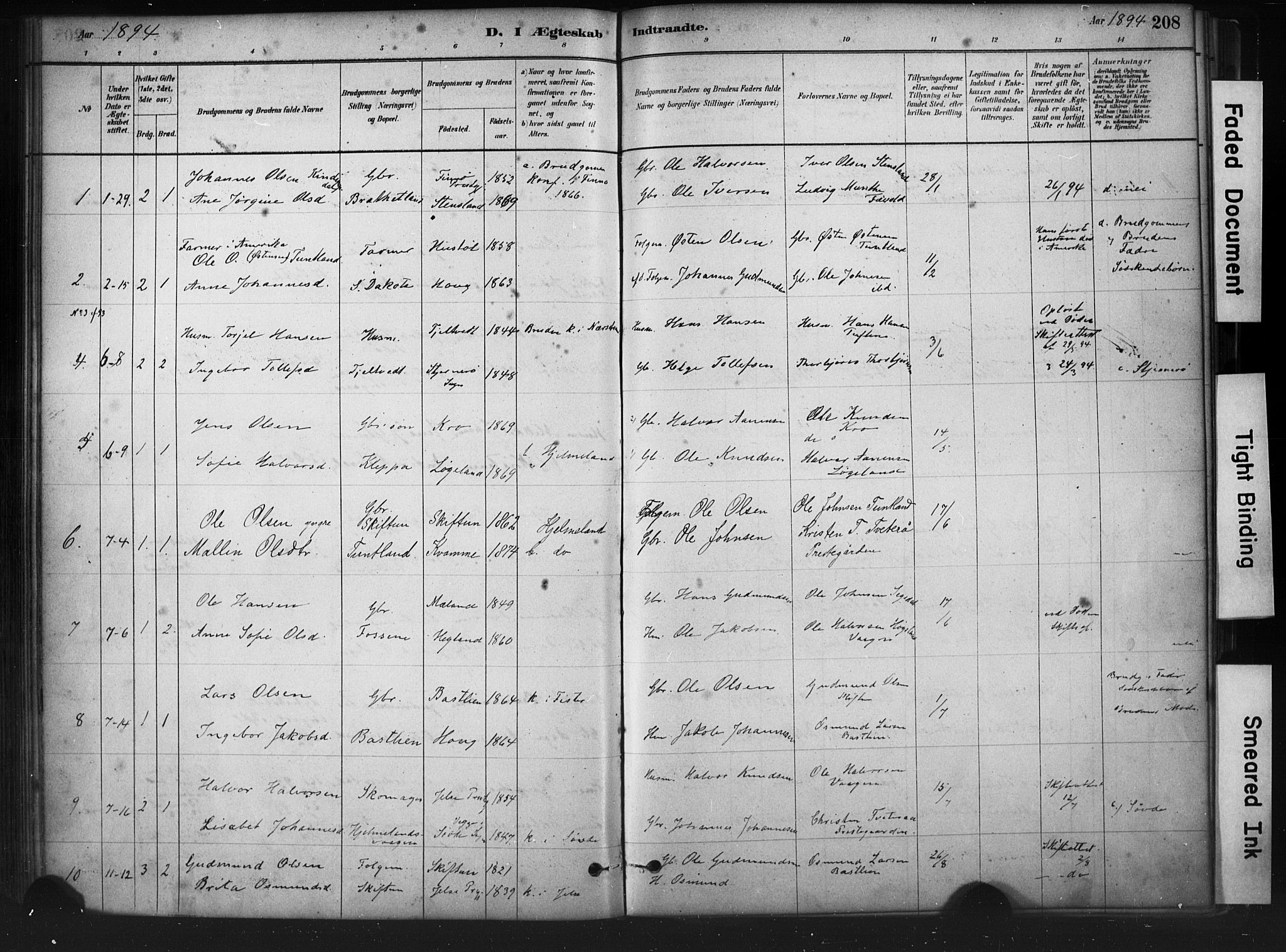 Hjelmeland sokneprestkontor, AV/SAST-A-101843/01/IV/L0014: Parish register (official) no. A 14, 1879-1900, p. 208