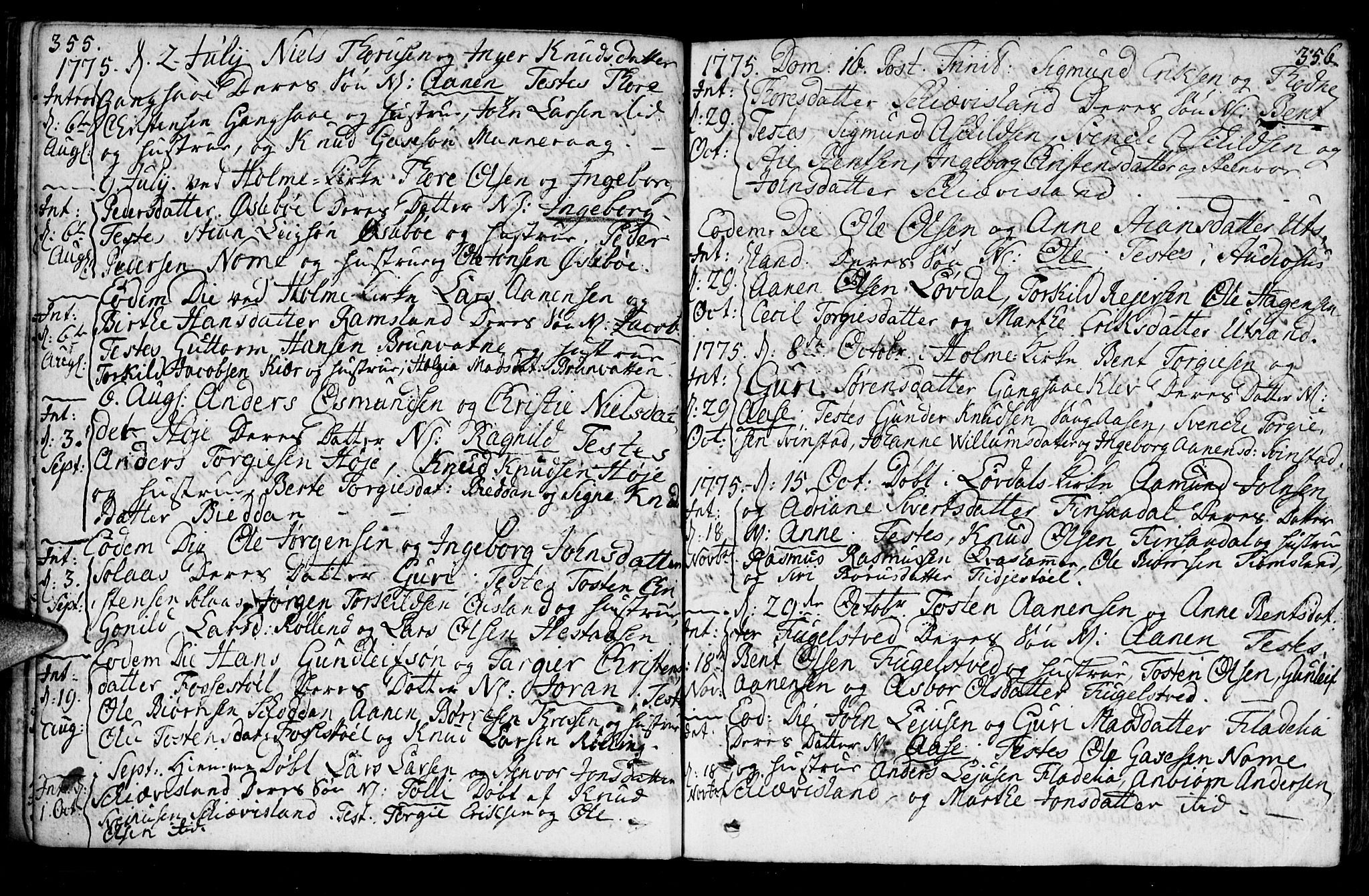 Holum sokneprestkontor, AV/SAK-1111-0022/F/Fa/Fac/L0001: Parish register (official) no. A 1, 1773-1820, p. 355-356