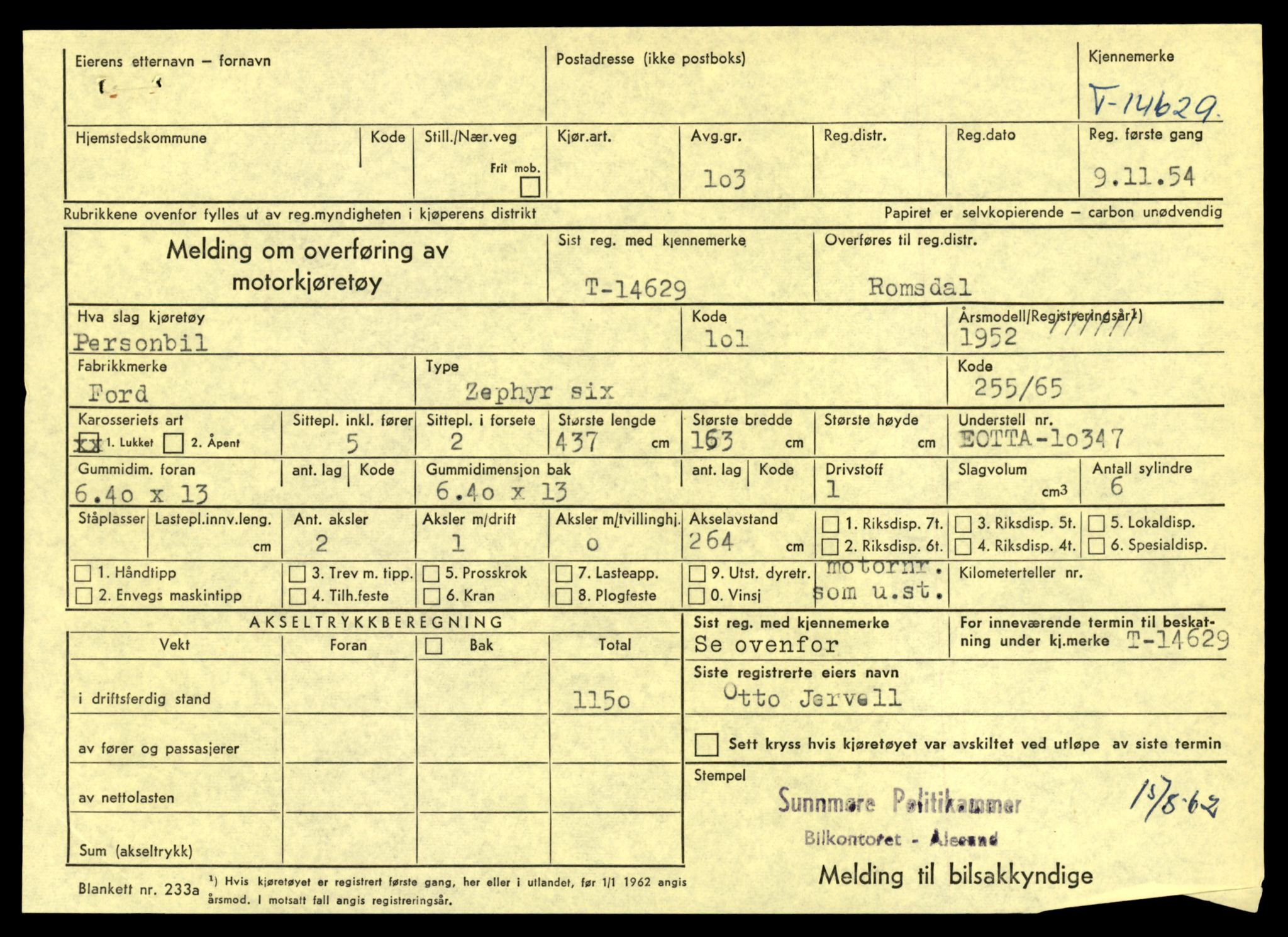 Møre og Romsdal vegkontor - Ålesund trafikkstasjon, AV/SAT-A-4099/F/Fe/L0047: Registreringskort for kjøretøy T 14580 - T 14720, 1927-1998, p. 1235