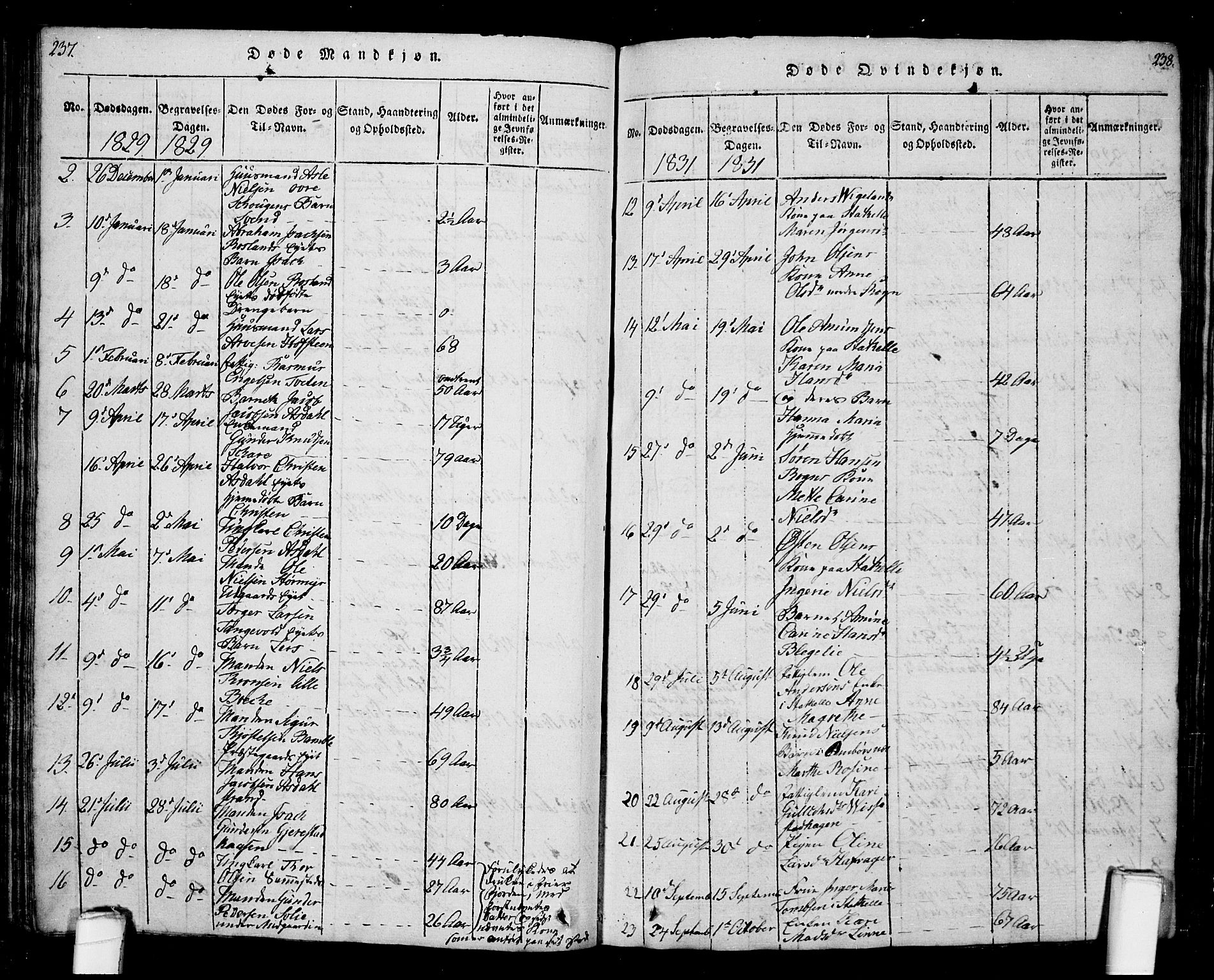 Bamble kirkebøker, AV/SAKO-A-253/G/Ga/L0005: Parish register (copy) no. I 5, 1814-1855, p. 237-238