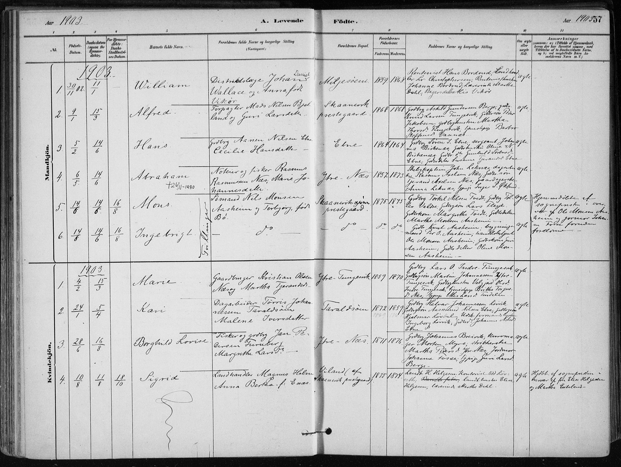 Skånevik sokneprestembete, SAB/A-77801/H/Haa: Parish register (official) no. B 1, 1879-1914, p. 57