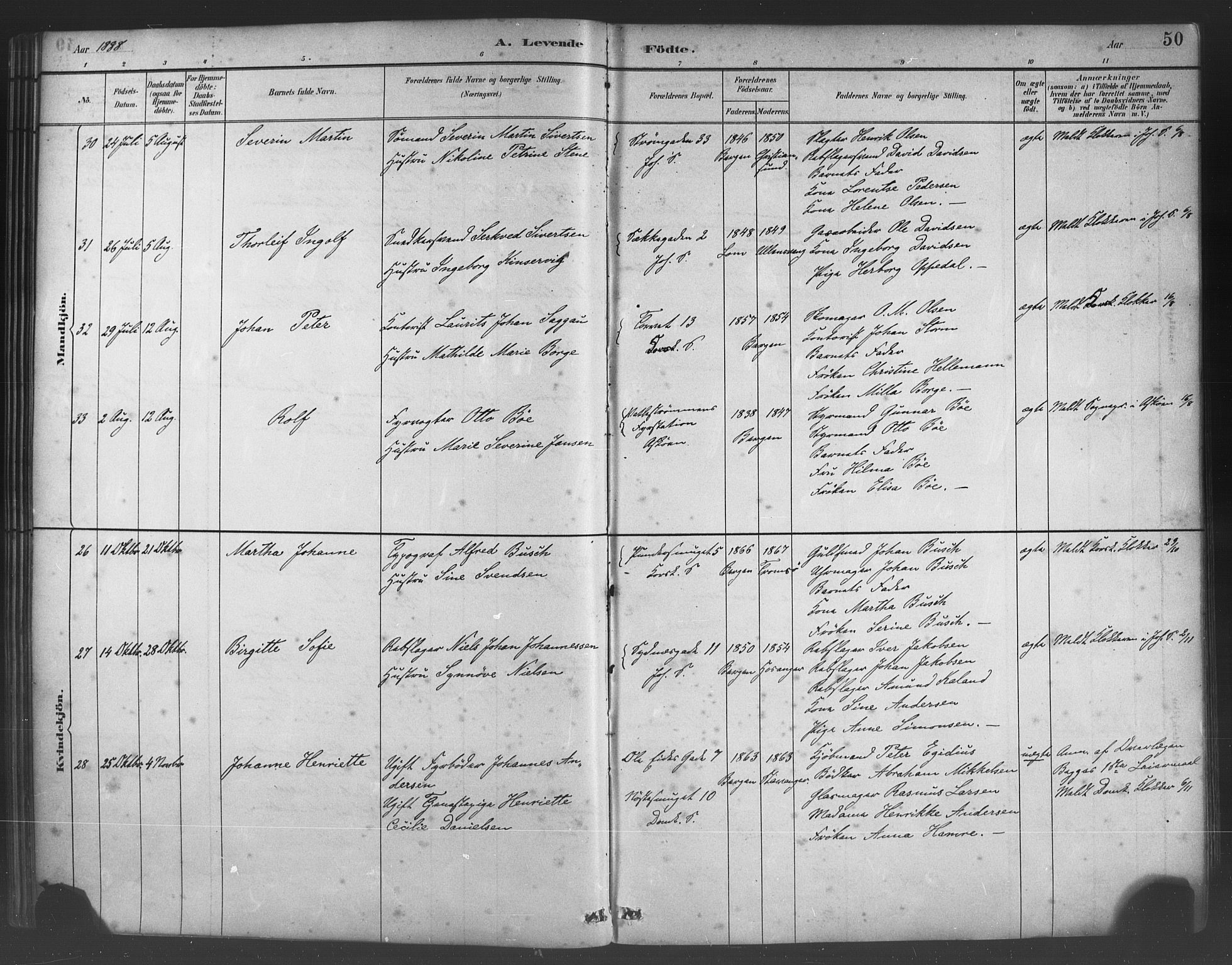 Fødselsstiftelsens sokneprestembete*, SAB/-: Parish register (official) no. A 2, 1884-1900, p. 50