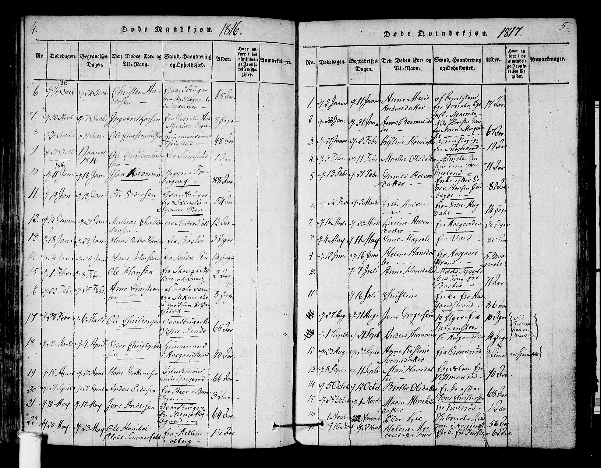 Borre kirkebøker, SAKO/A-338/F/Fa/L0004: Parish register (official) no. I 4, 1815-1845, p. 4-5