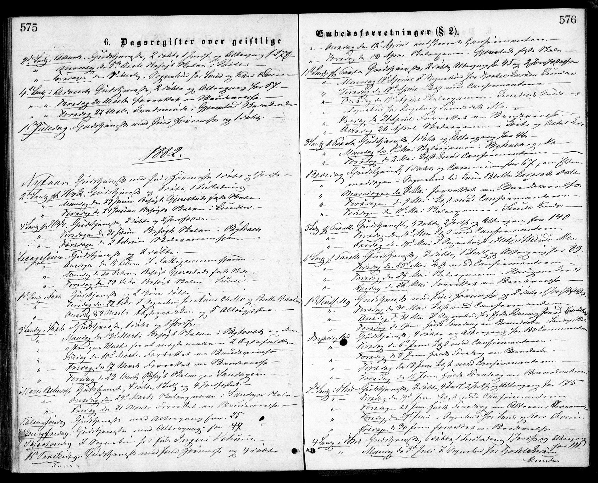 Gjerstad sokneprestkontor, AV/SAK-1111-0014/F/Fa/Faa/L0008: Parish register (official) no. A 8, 1876-1884, p. 575-576