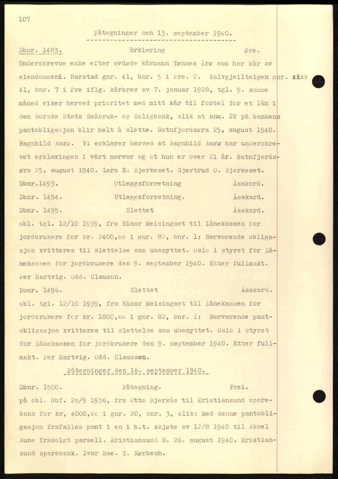 Nordmøre sorenskriveri, AV/SAT-A-4132/1/2/2Ca: Mortgage book no. C81, 1940-1945, Diary no: : 1483/1940