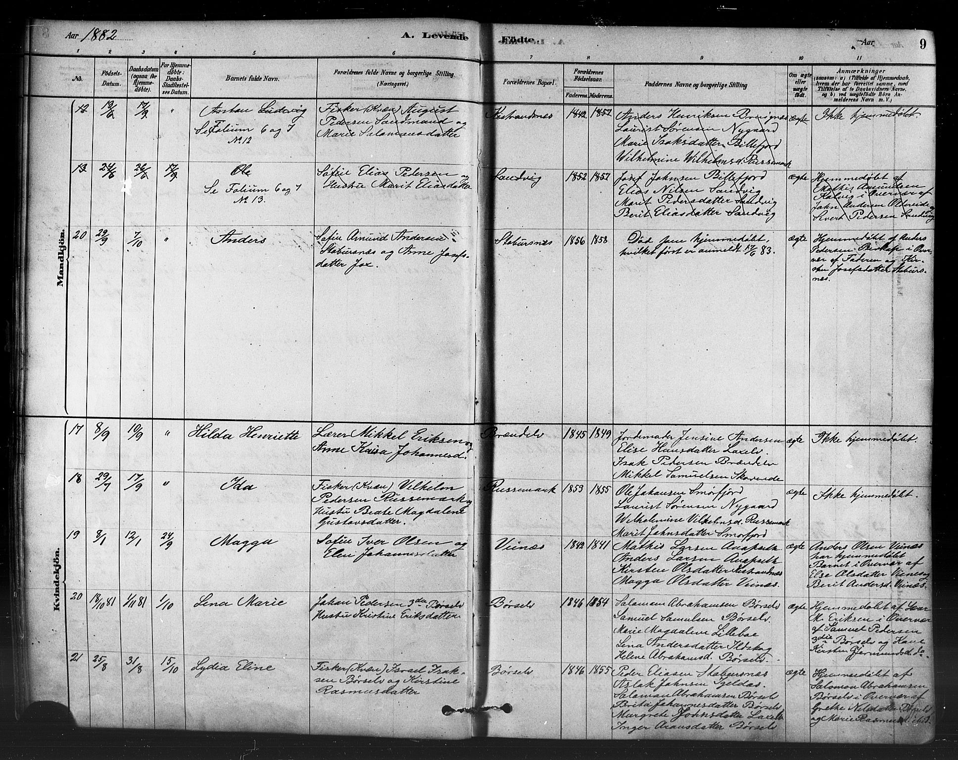 Kistrand/Porsanger sokneprestembete, AV/SATØ-S-1351/H/Ha/L0007.kirke: Parish register (official) no. 7, 1881-1889, p. 9