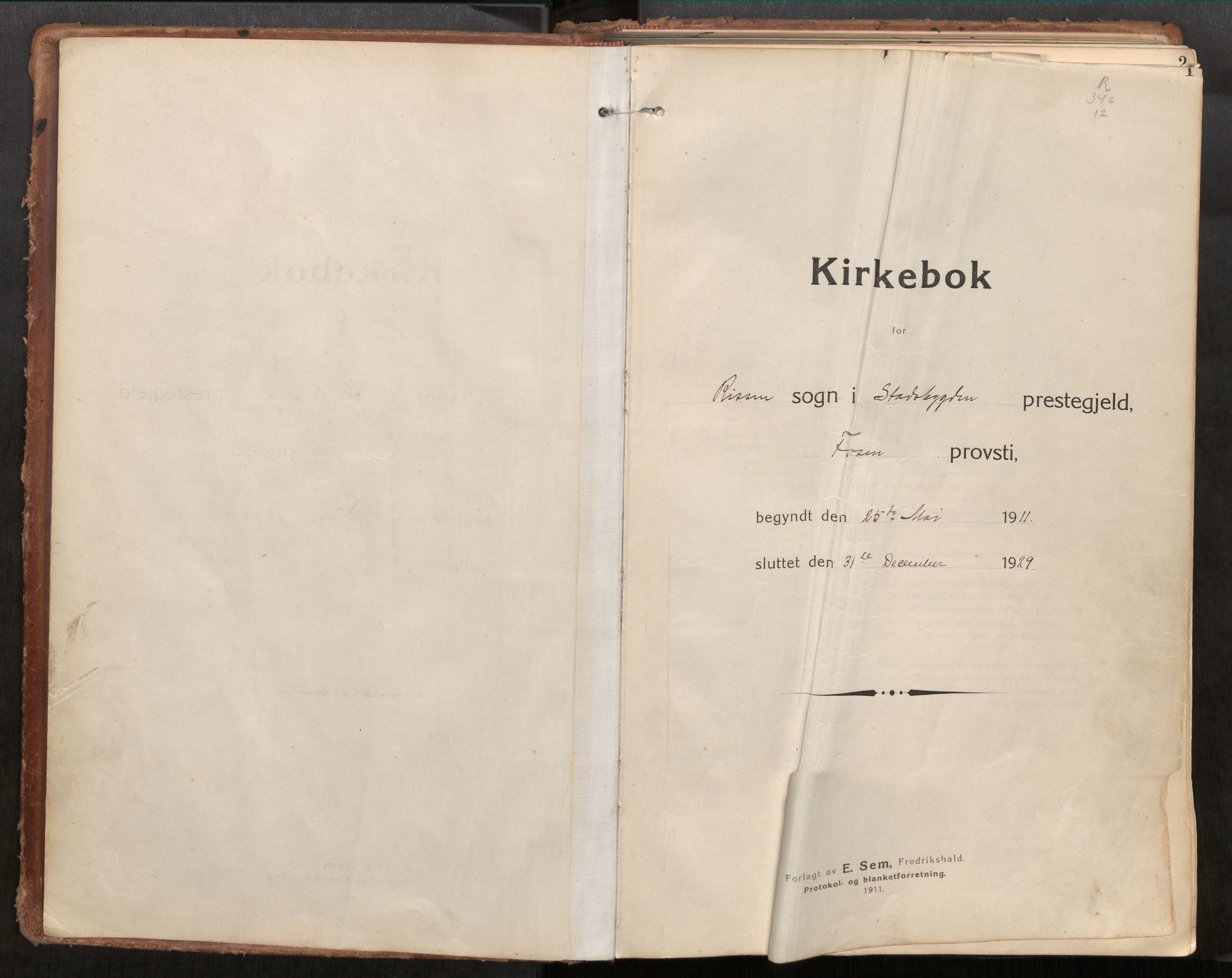 Stadsbygd sokneprestkontor, SAT/A-1117/1/I/I1/I1a/L0001: Parish register (official) no. 1, 1911-1929, p. 1