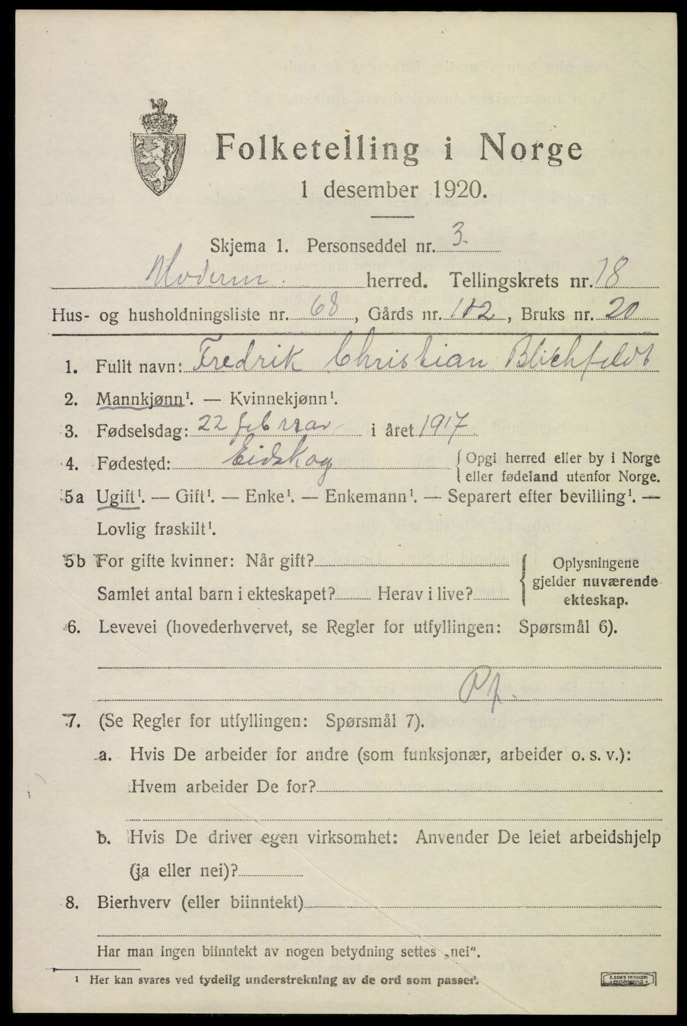 SAKO, 1920 census for Modum, 1920, p. 21679