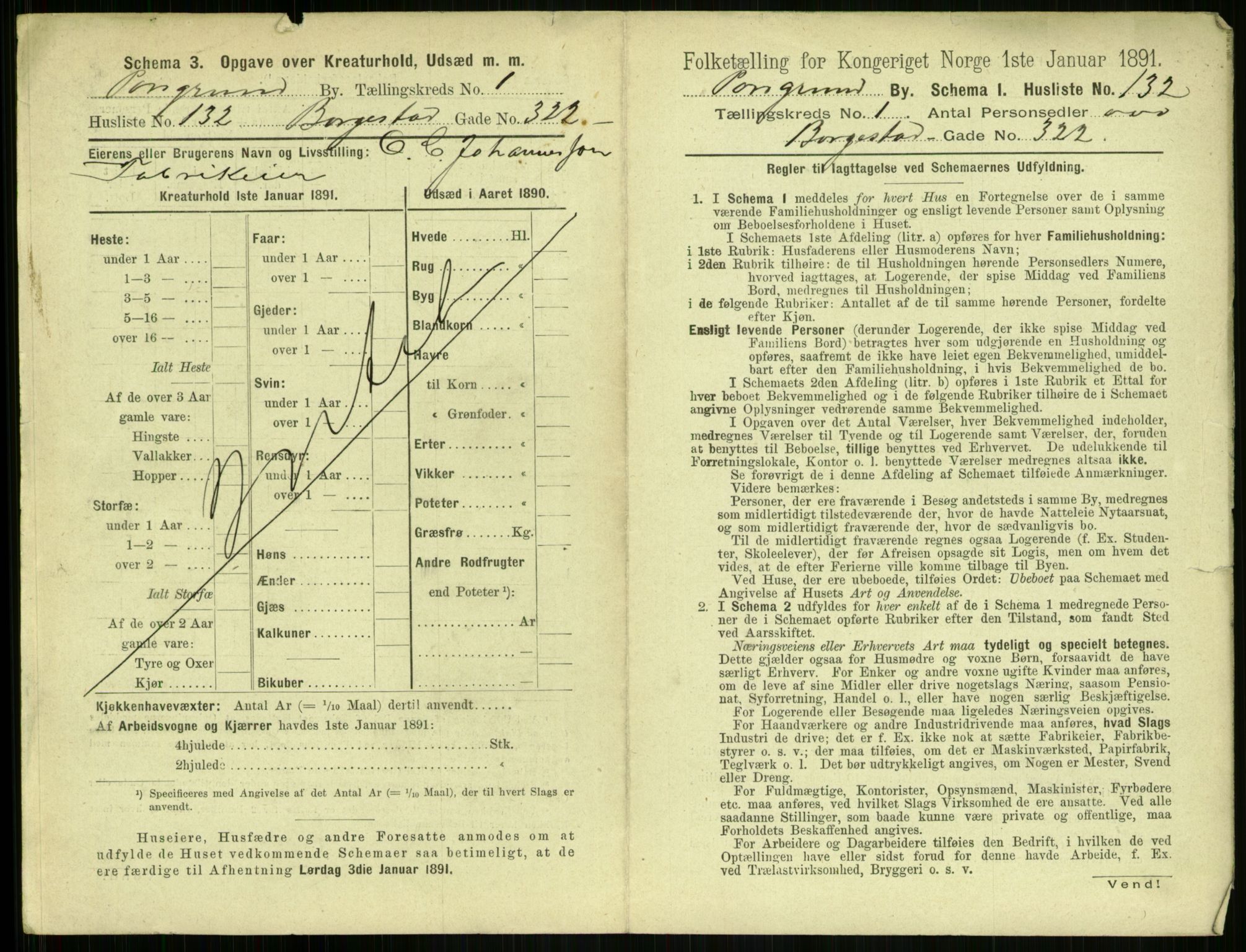 RA, 1891 census for 0805 Porsgrunn, 1891, p. 291