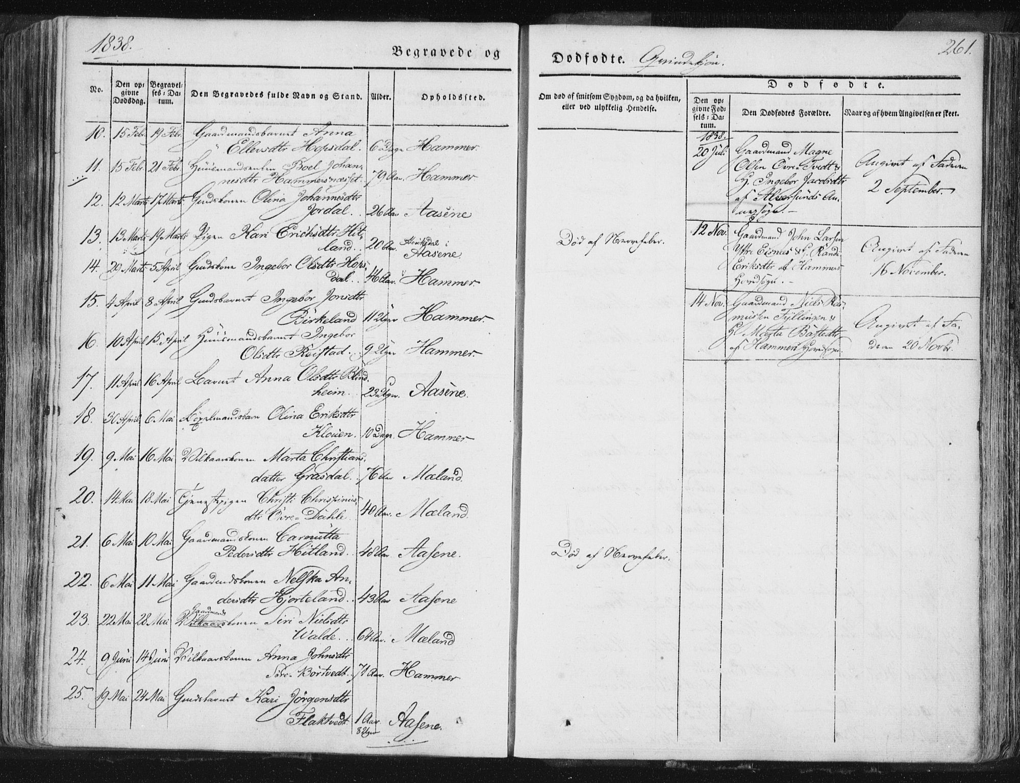 Hamre sokneprestembete, AV/SAB-A-75501/H/Ha/Haa/Haaa/L0012: Parish register (official) no. A 12, 1834-1845, p. 261