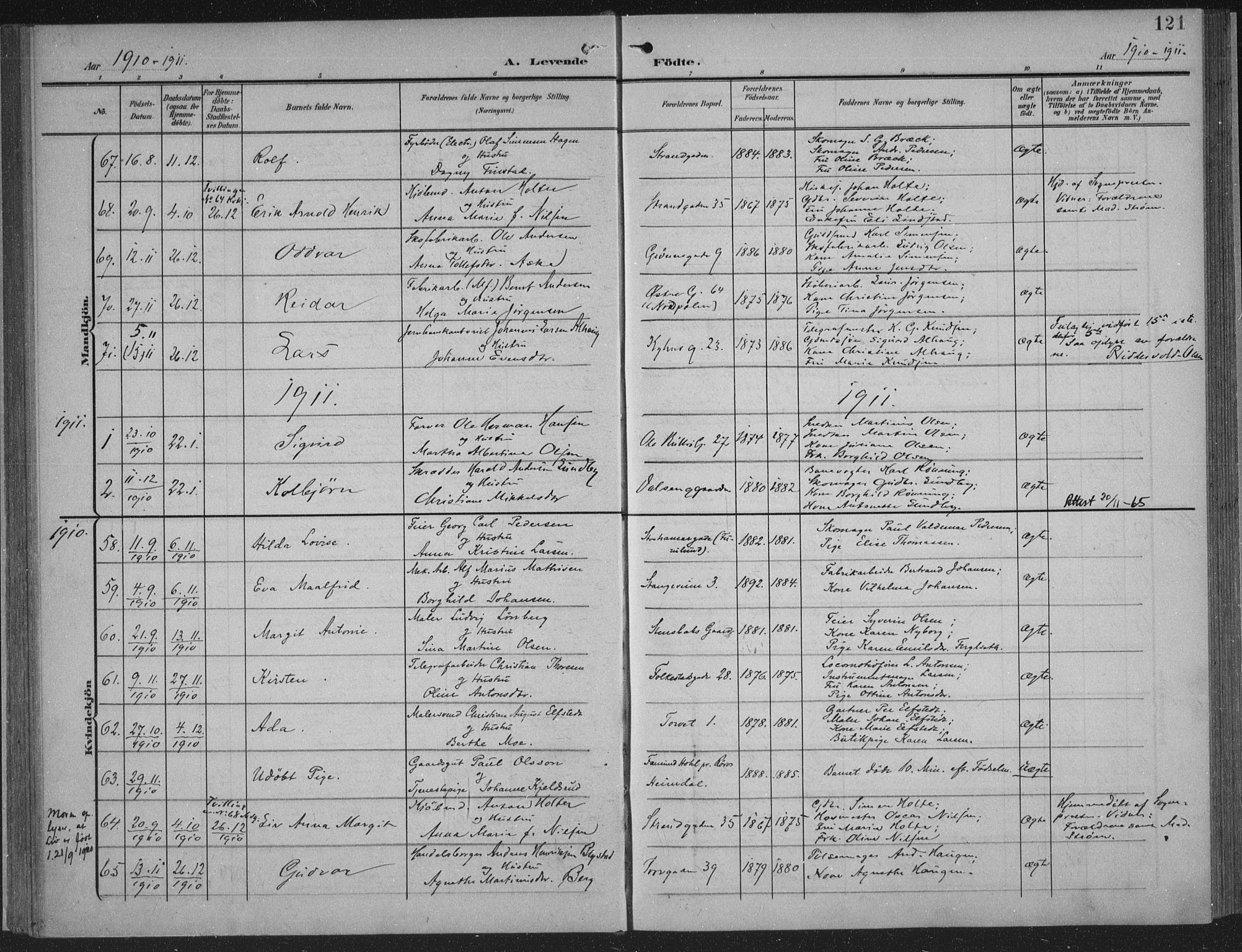 Hamar prestekontor, AV/SAH-DOMPH-002/H/Ha/Haa/L0001: Parish register (official) no. 1, 1900-1914, p. 121