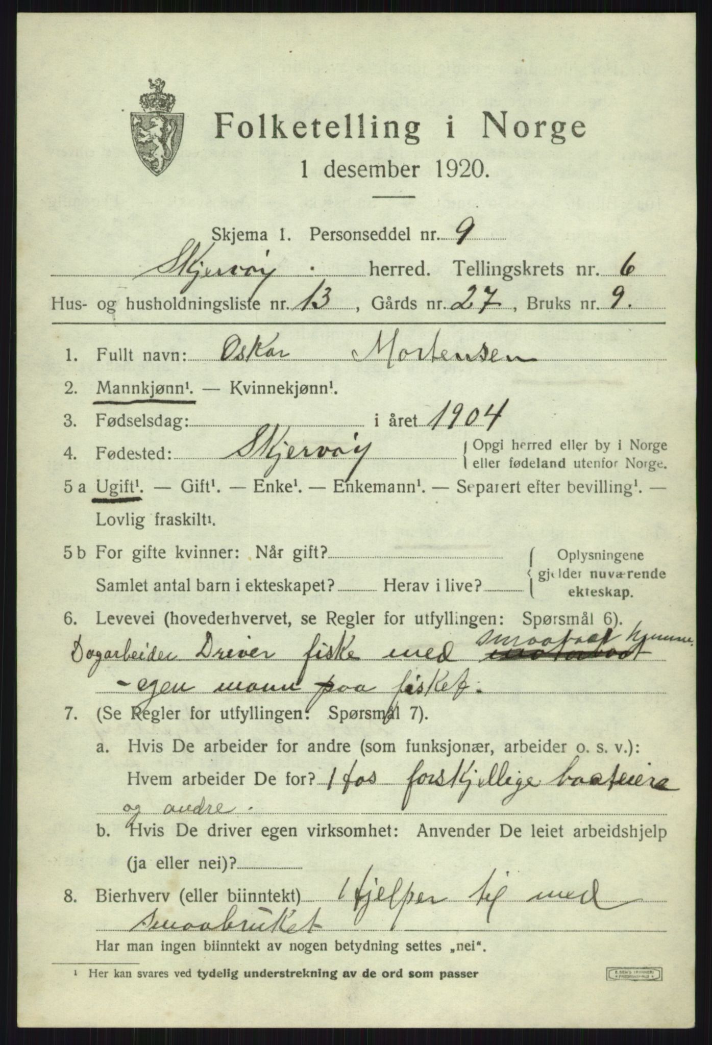 SATØ, 1920 census for Skjervøy, 1920, p. 3689