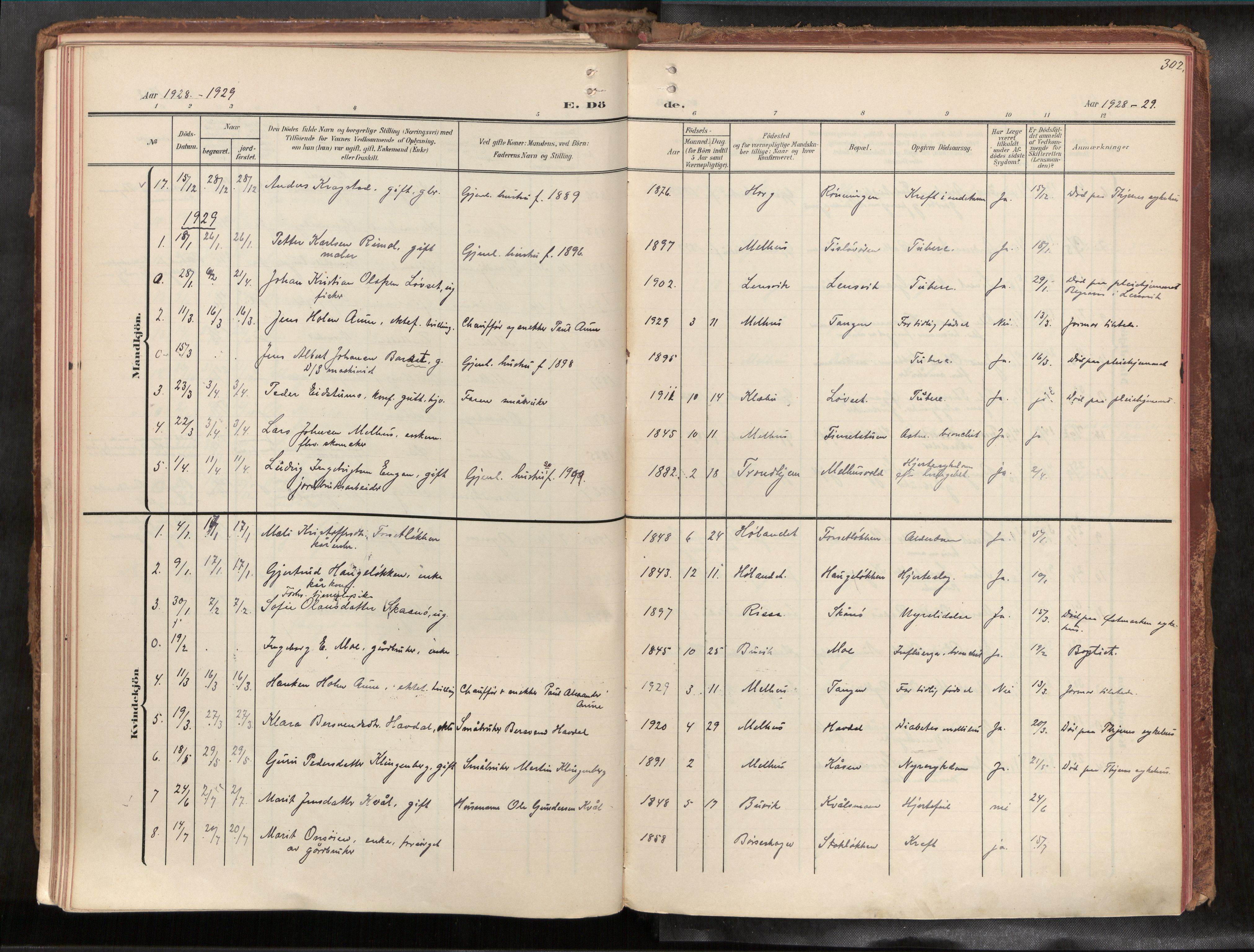 Ministerialprotokoller, klokkerbøker og fødselsregistre - Sør-Trøndelag, SAT/A-1456/691/L1085b: Parish register (official) no. 691A18, 1908-1930, p. 302