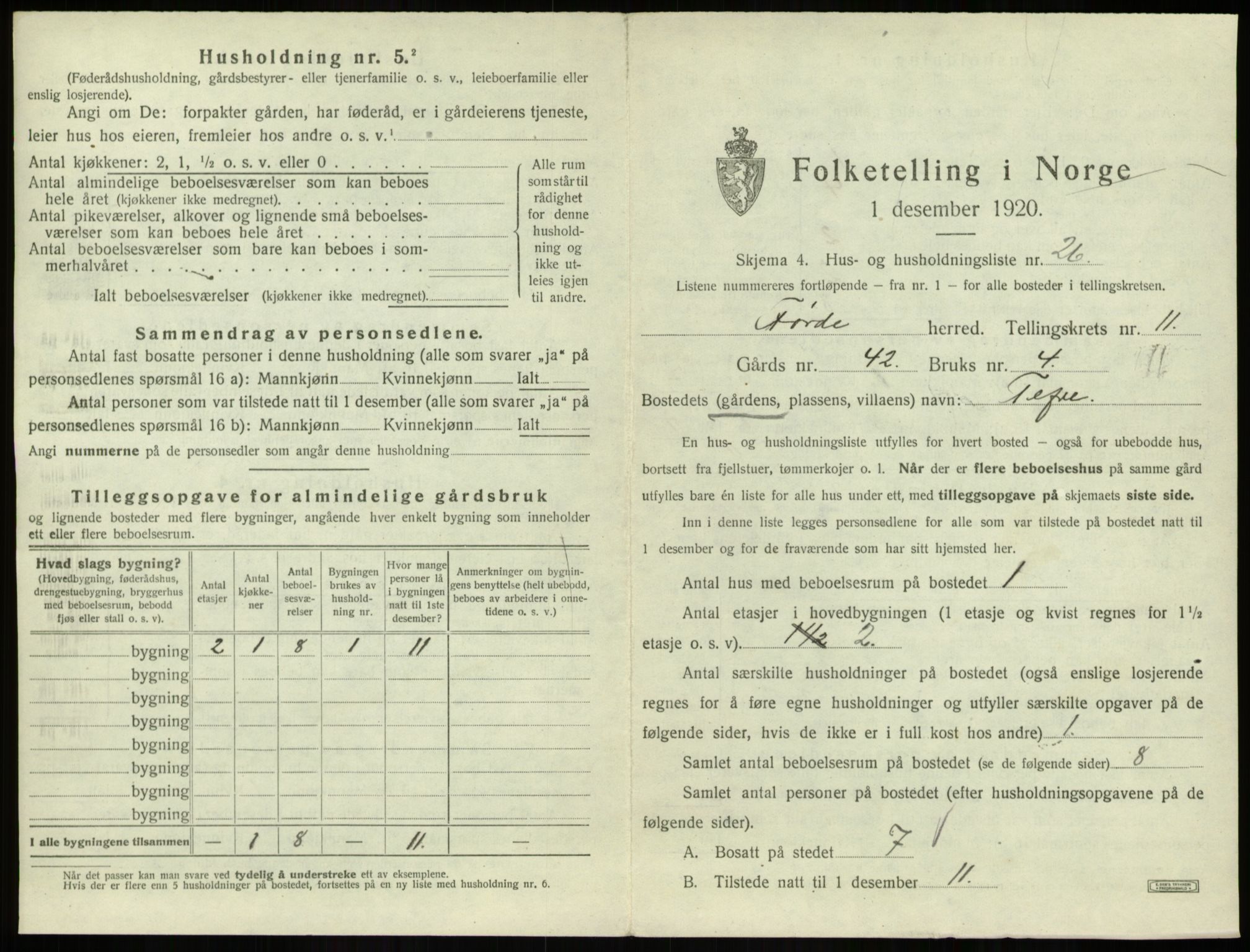 SAB, 1920 census for Førde, 1920, p. 627